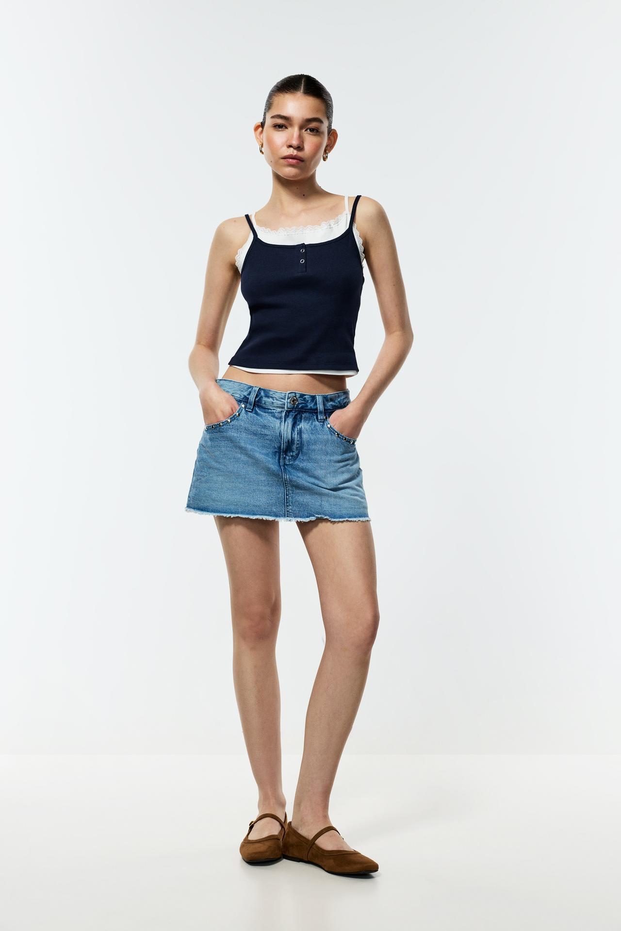 Studded denim skirt — INDIGO