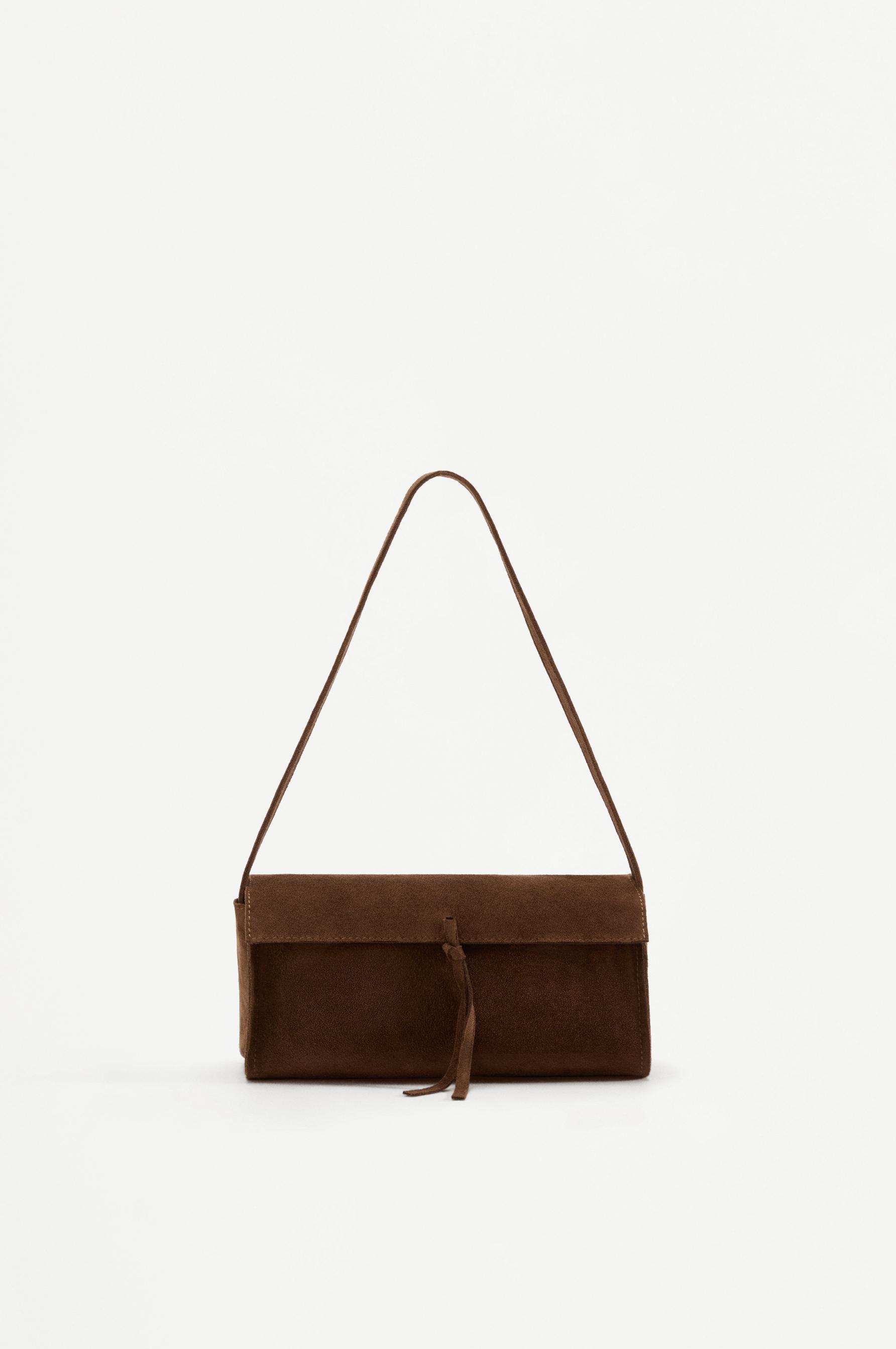 Faux suede shoulder bag — BROWN