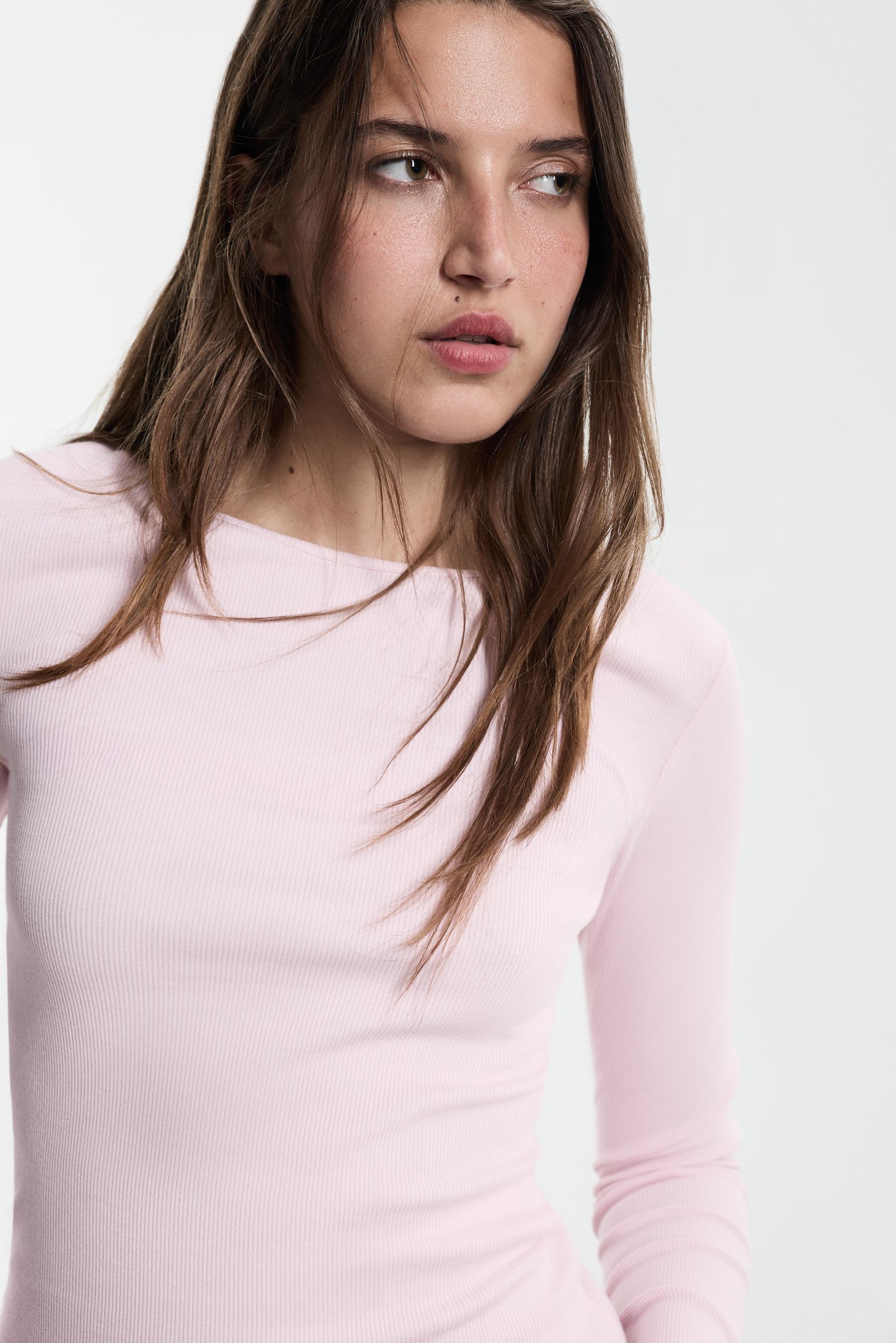 Ribbed long sleeve T-shirt — PASTEL PINK