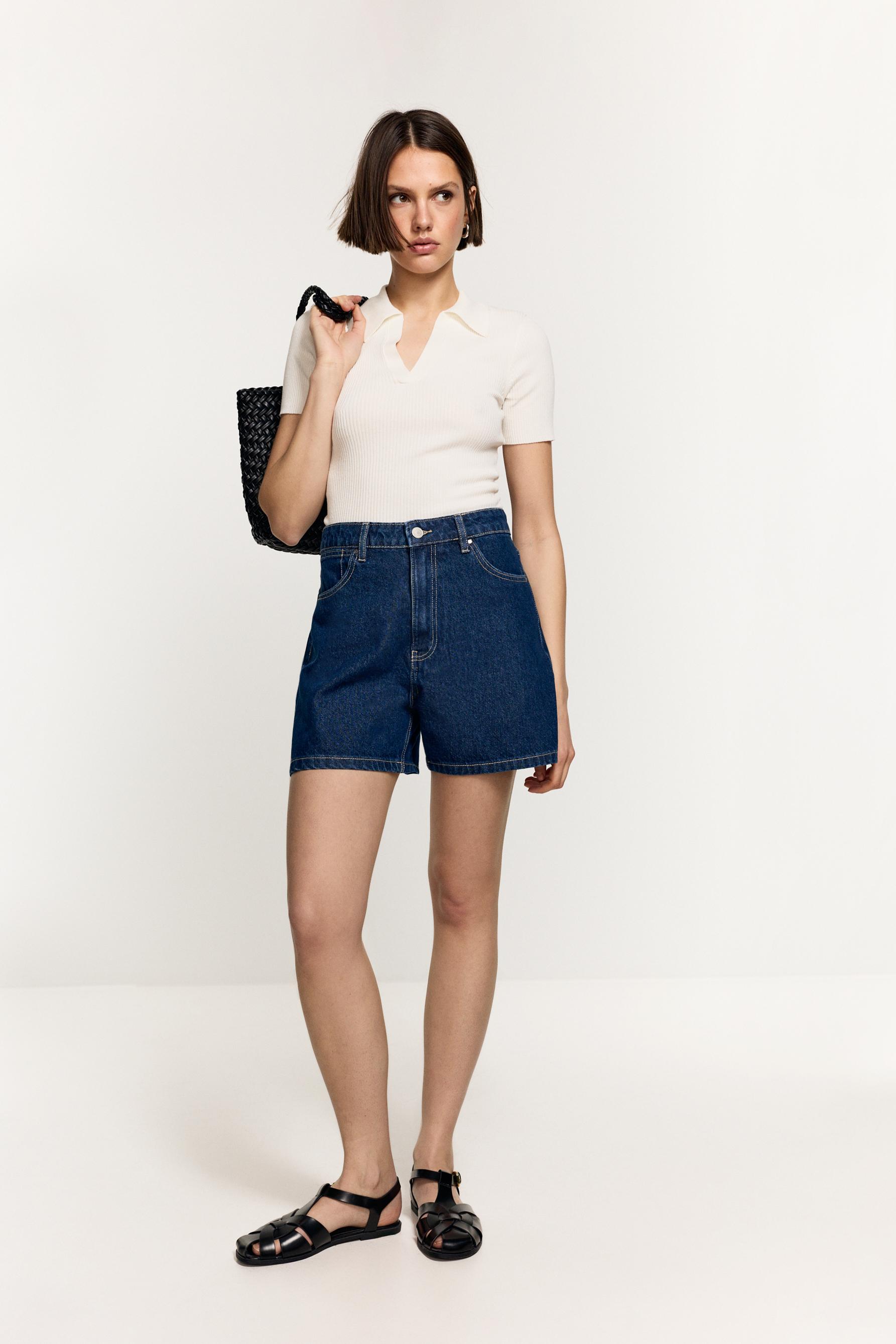 Basic mom fit denim shorts — DARK INDIGO