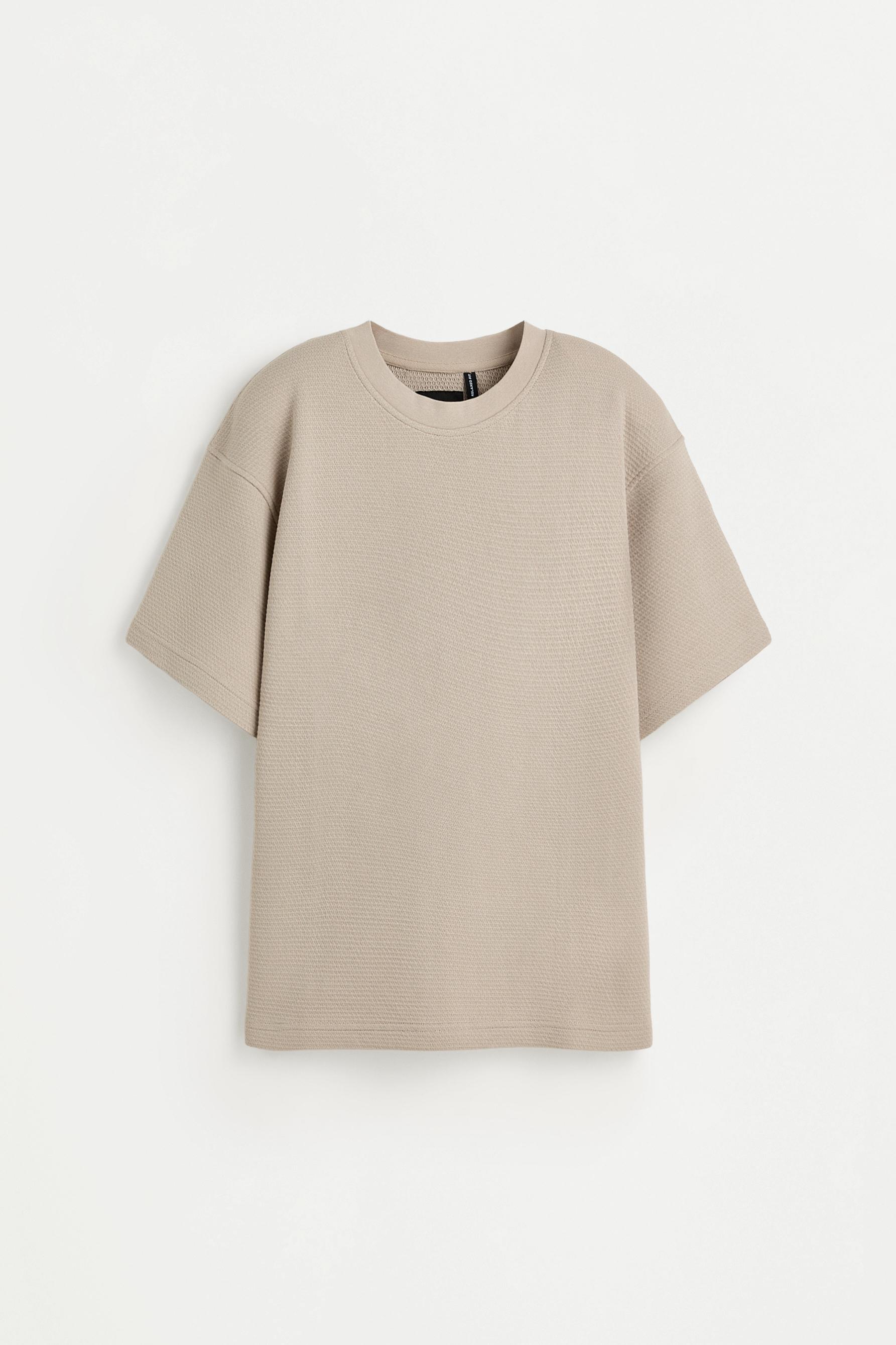 Waffle-knit textured T-shirt — PALE SAND