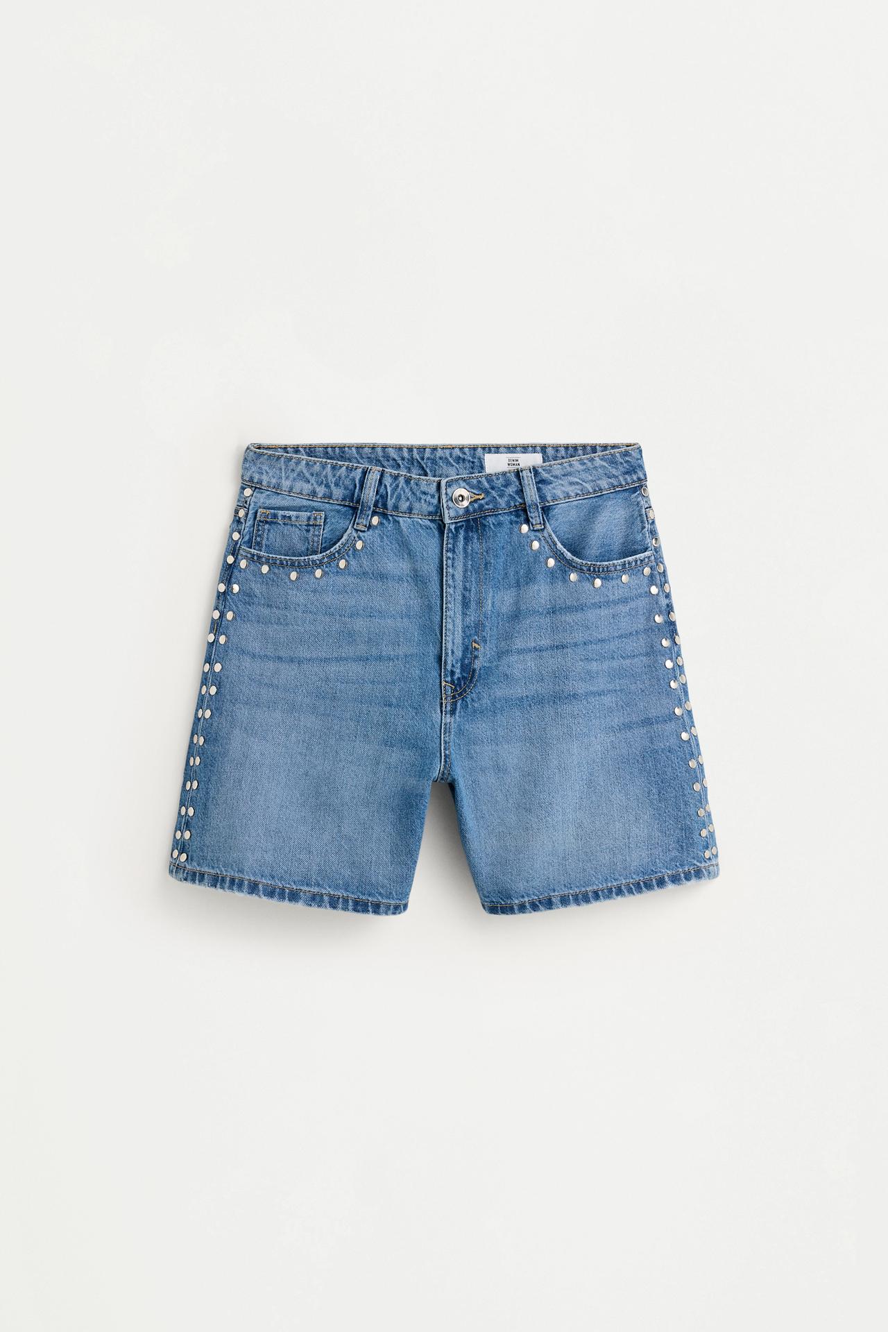 Studded denim Bermuda shorts — PALE INDIGO