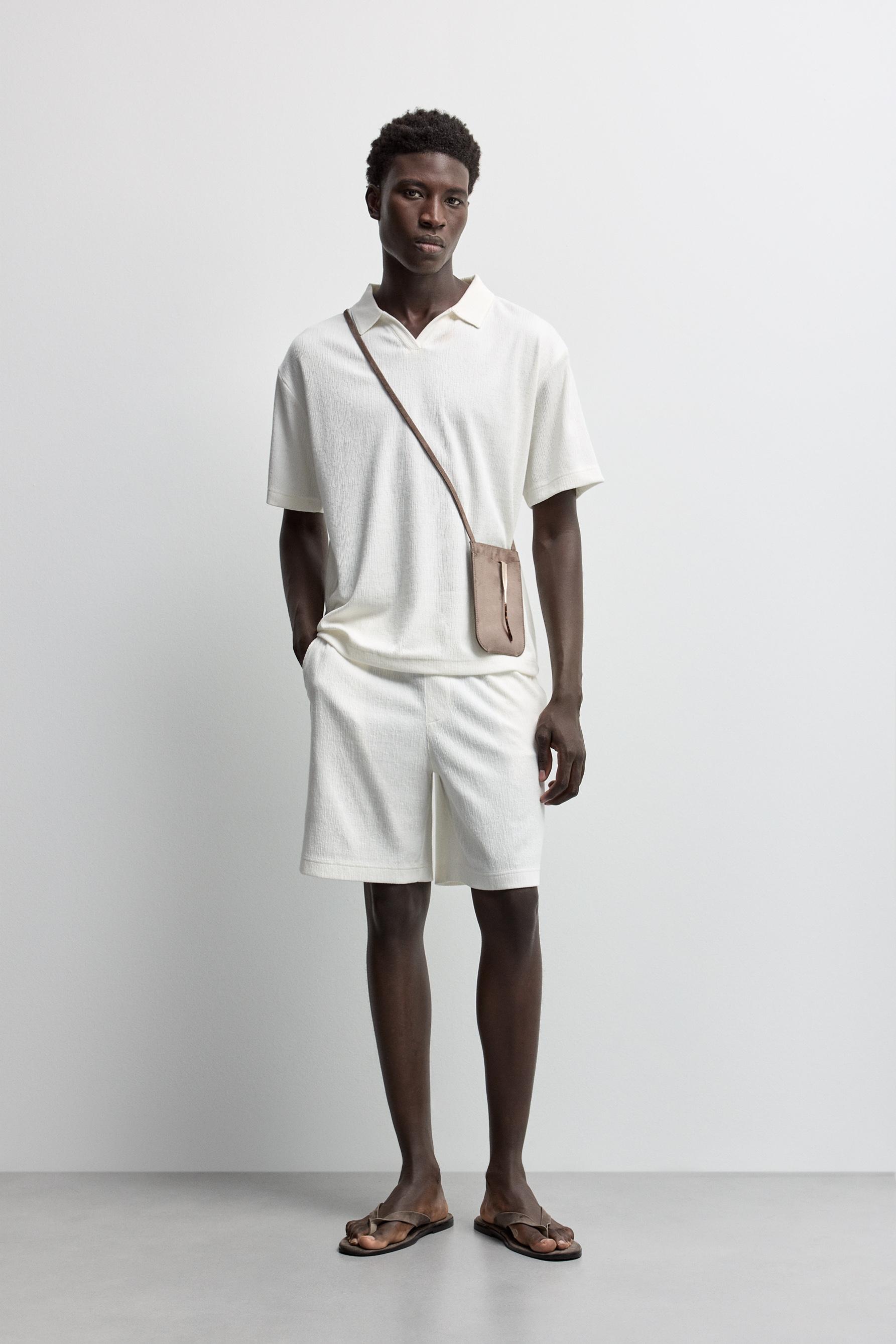 Rustic texture polo shirt — OFF WHITE