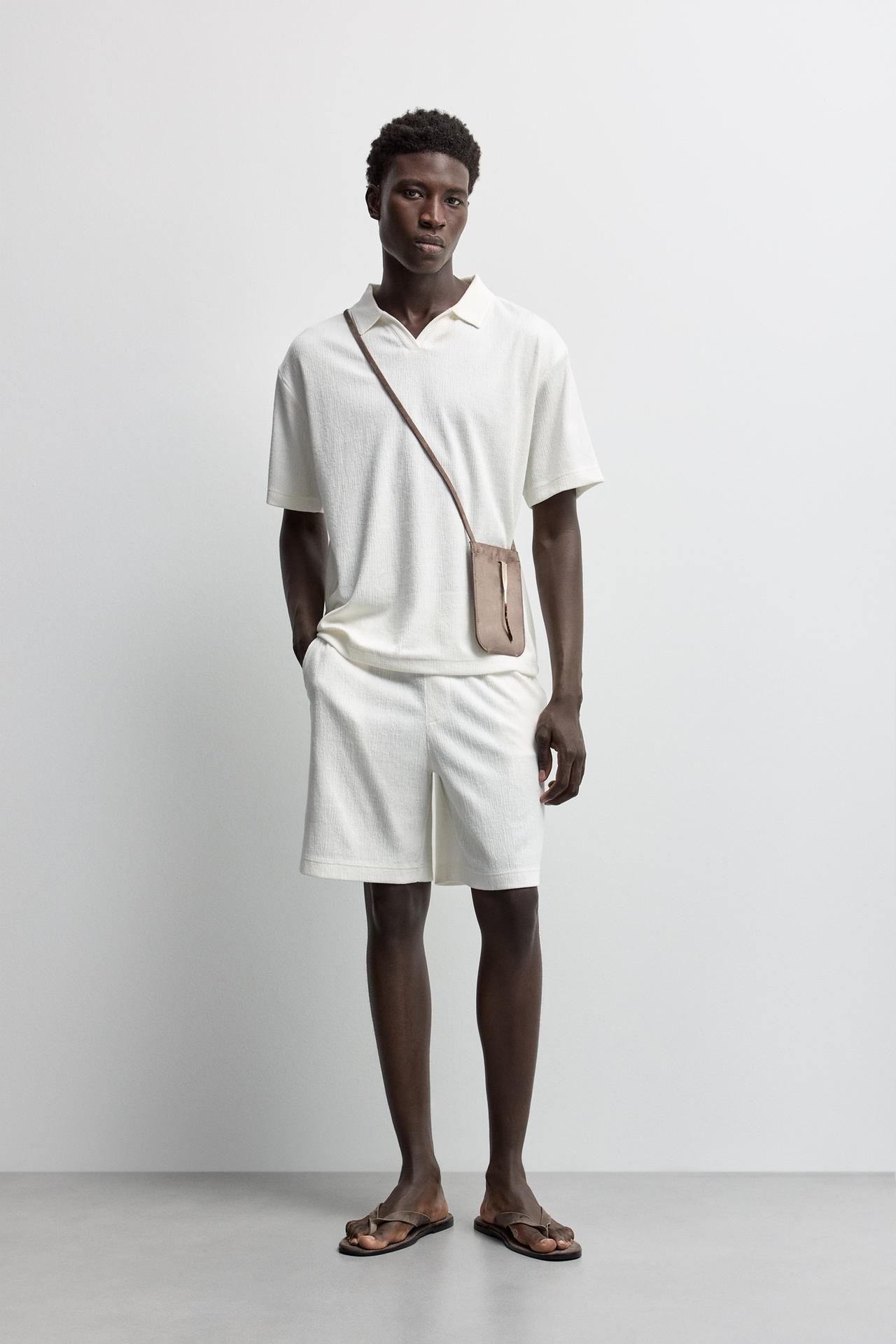 Rustic texture polo shirt — OFF WHITE
