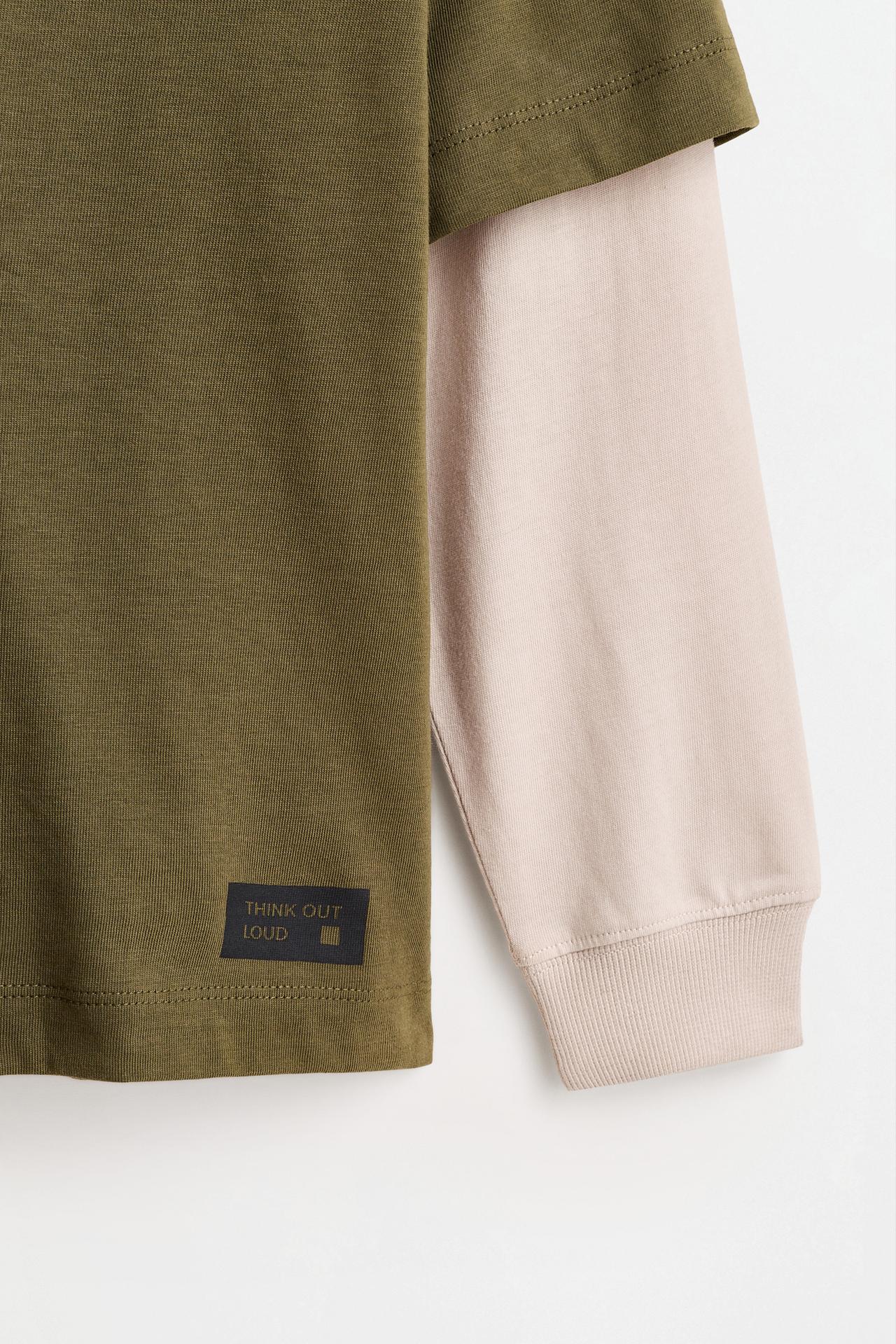 Printed double-sleeve T-shirt — KHAKI
