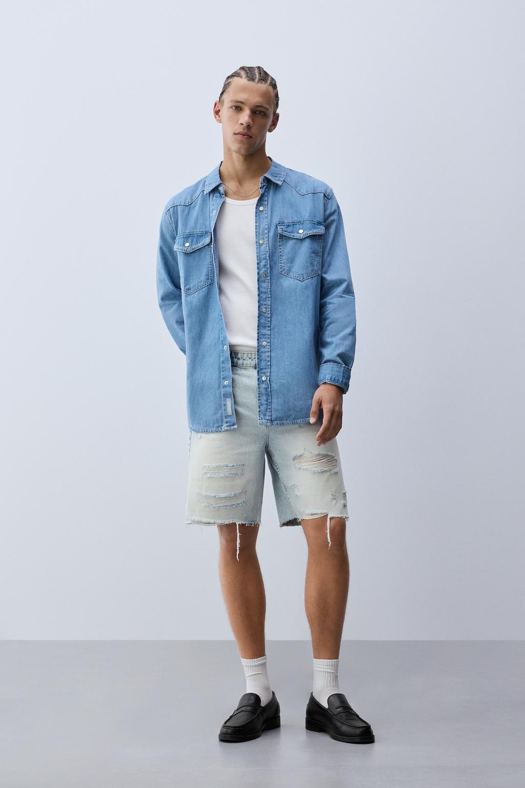 Denim bermuda urratuak