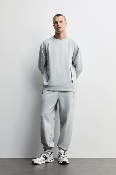 Wide-leg interlock trousers — GREY MARL 1