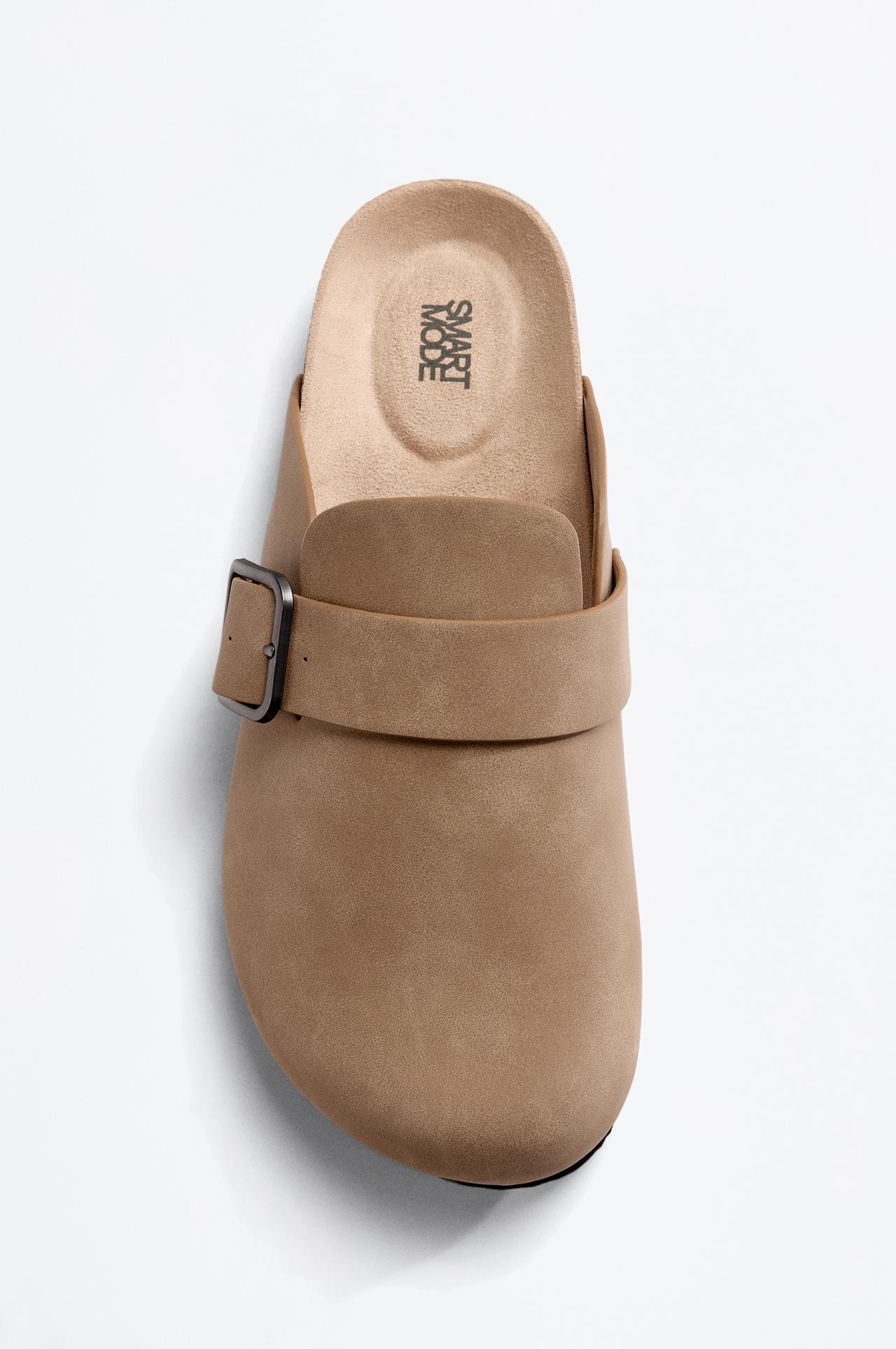Faux suede buckle clog — BEIGE