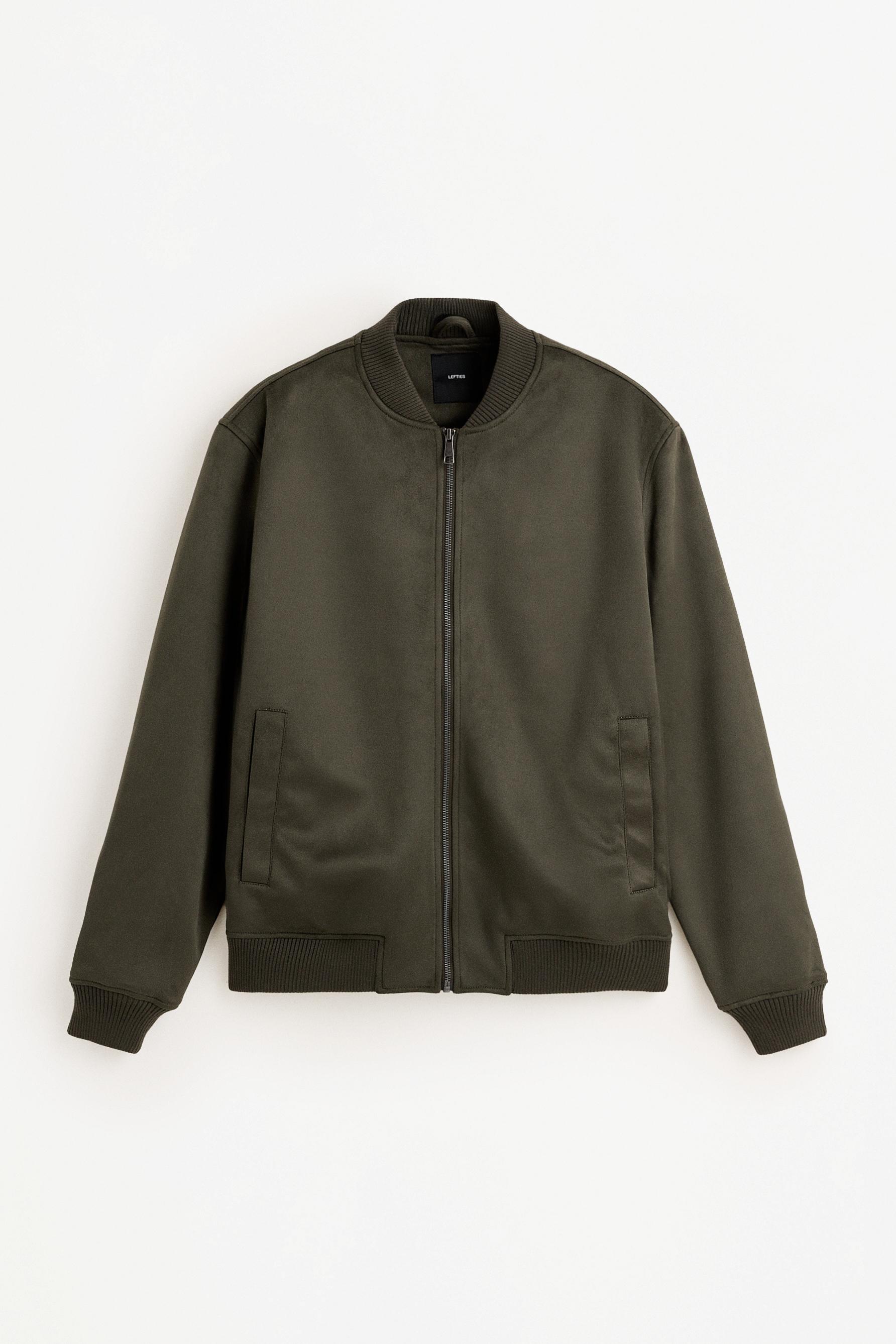 Faux suede bomber jacket — PALE KHAKI