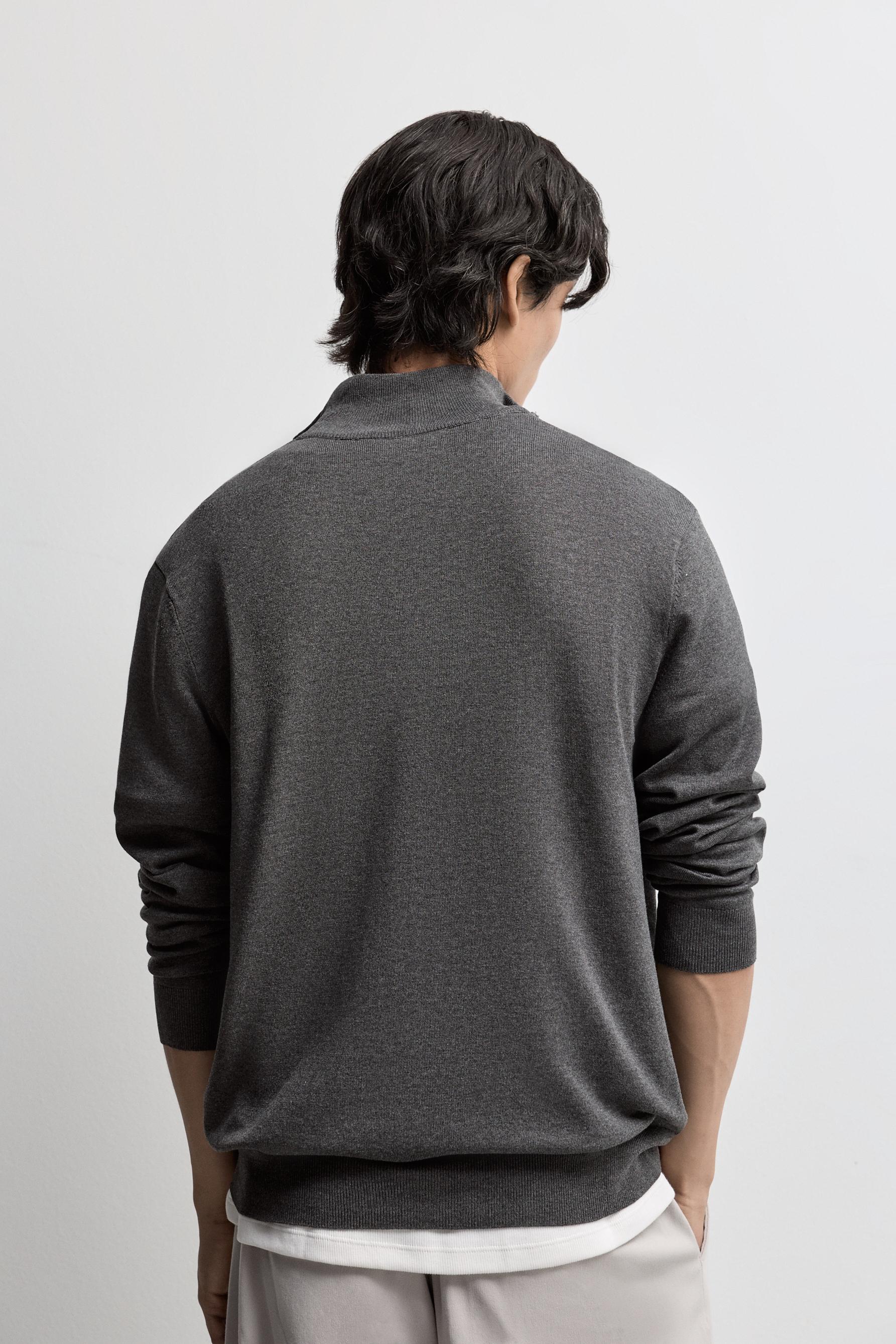 Zip-up high neck sweater — DARK GREY MARL