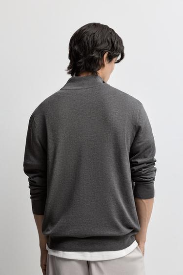 Zip-up high neck sweater — DARK GREY MARL 4