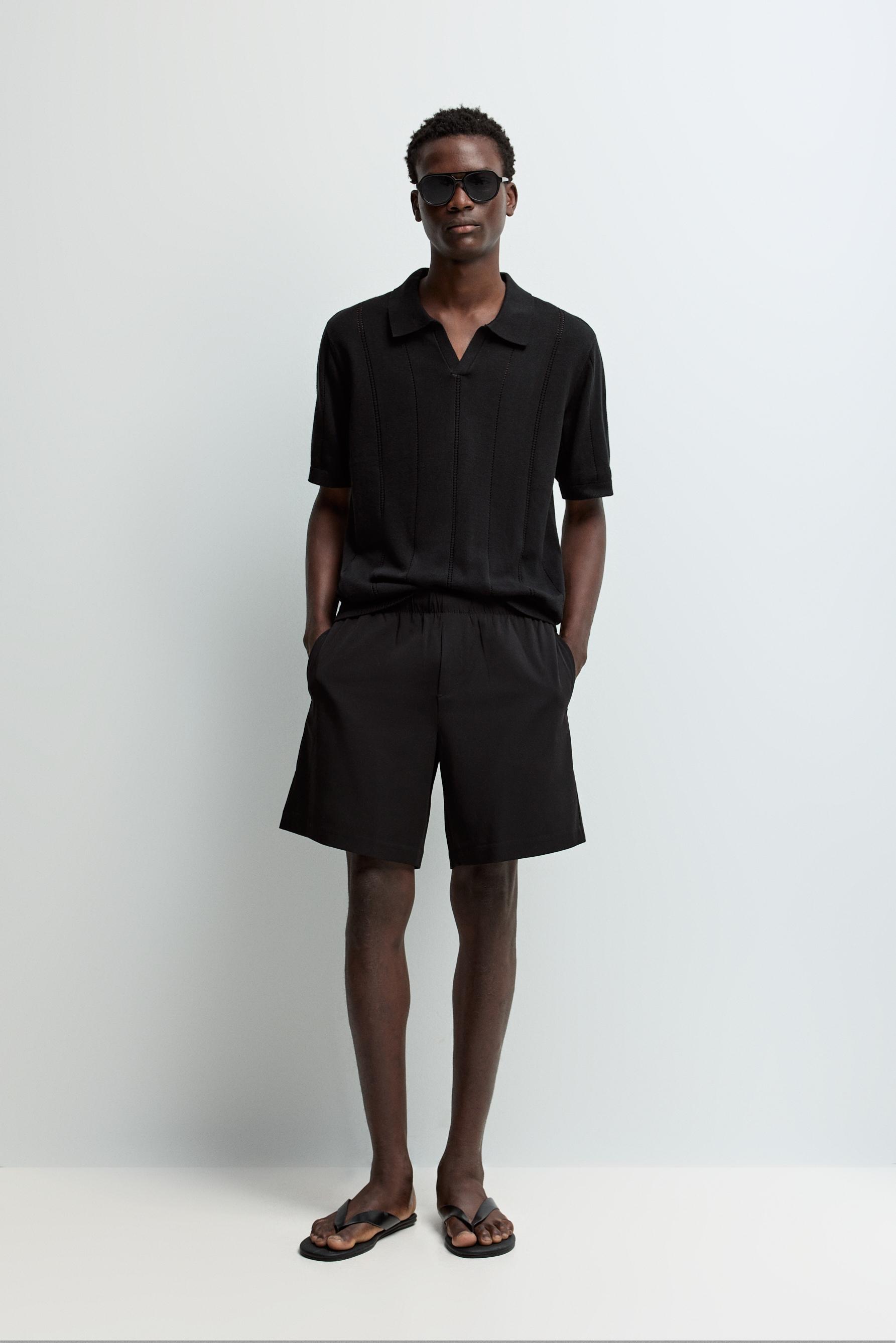 Openwork knit polo shirt — BLACK