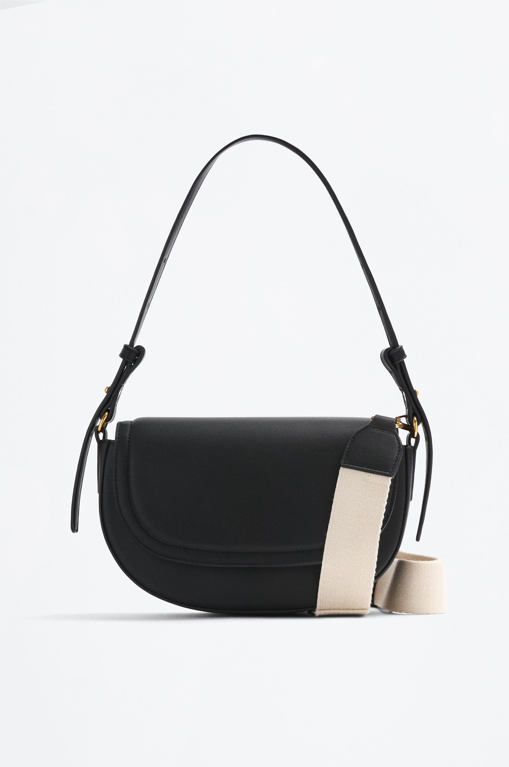 Flap crossbody bag with double handle — BLACK