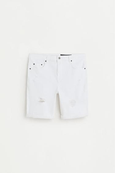 Distressed skinny denim Bermuda shorts — WHITE 6