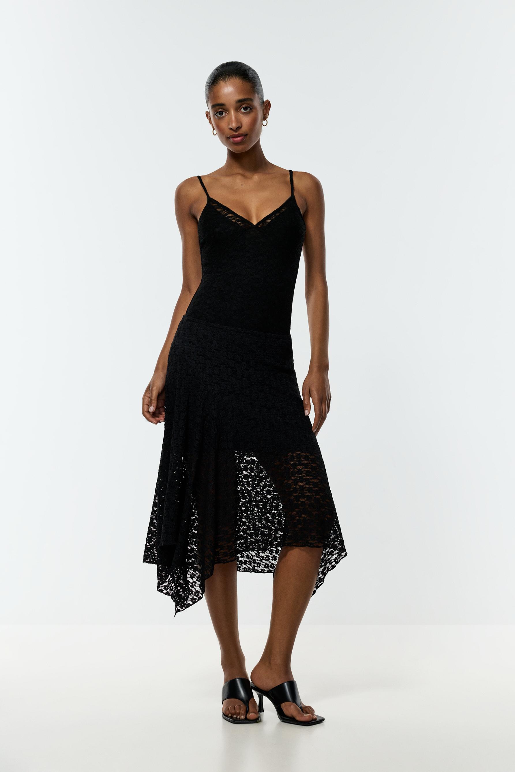 Lace midi skirt — BLACK