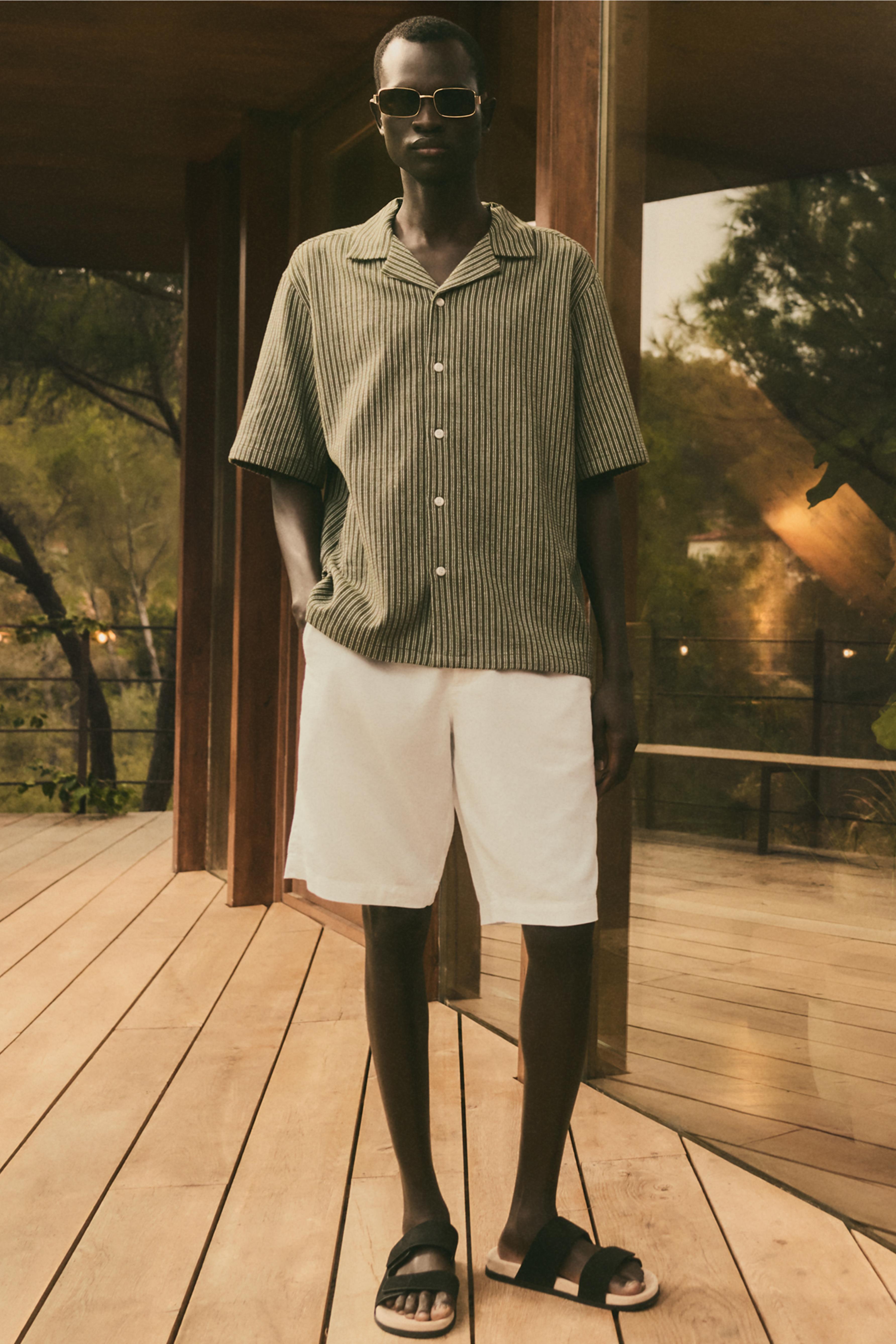 Cotton-linen chino Bermuda shorts — WHITE