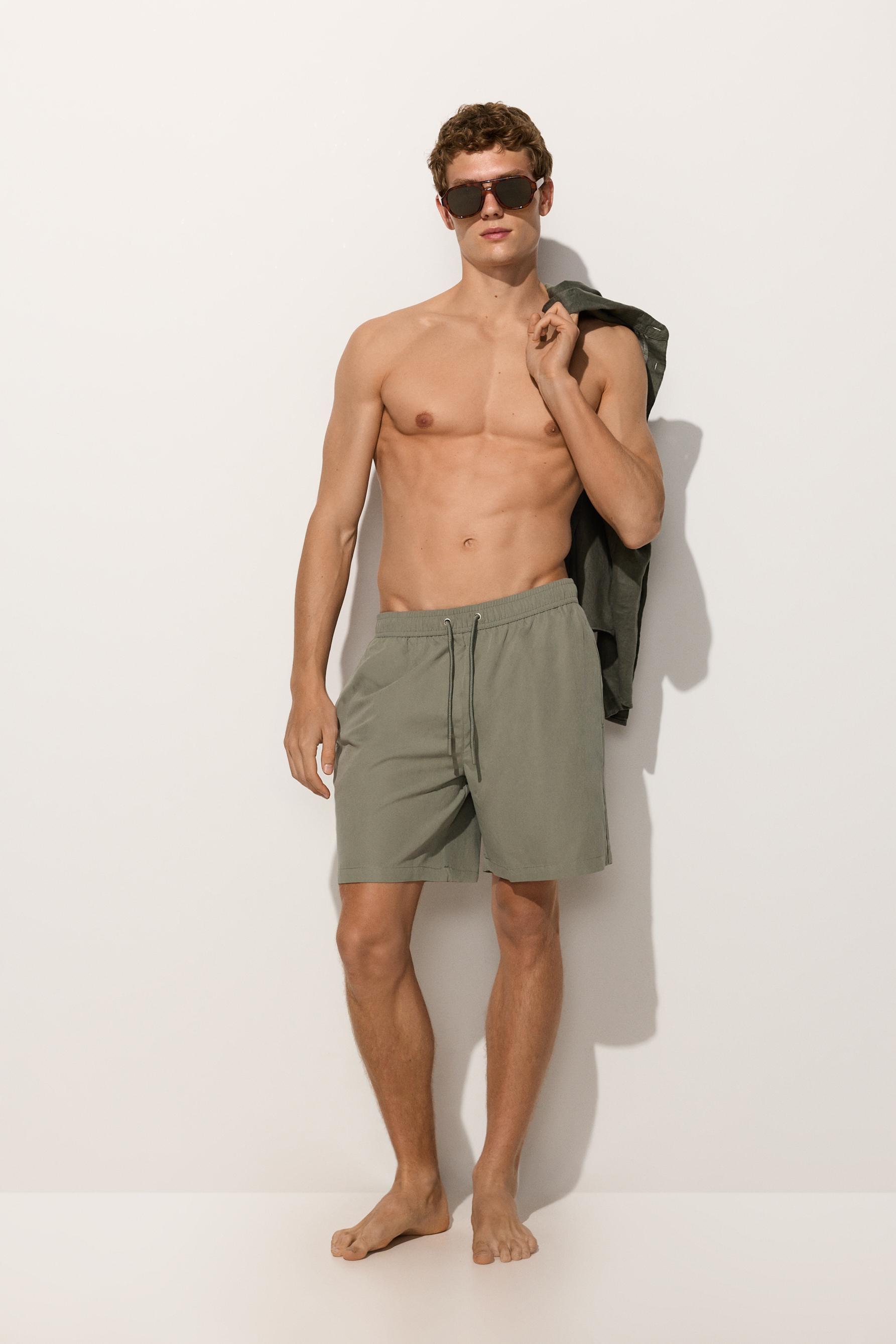 Basic long swim trunks — PALE KHAKI