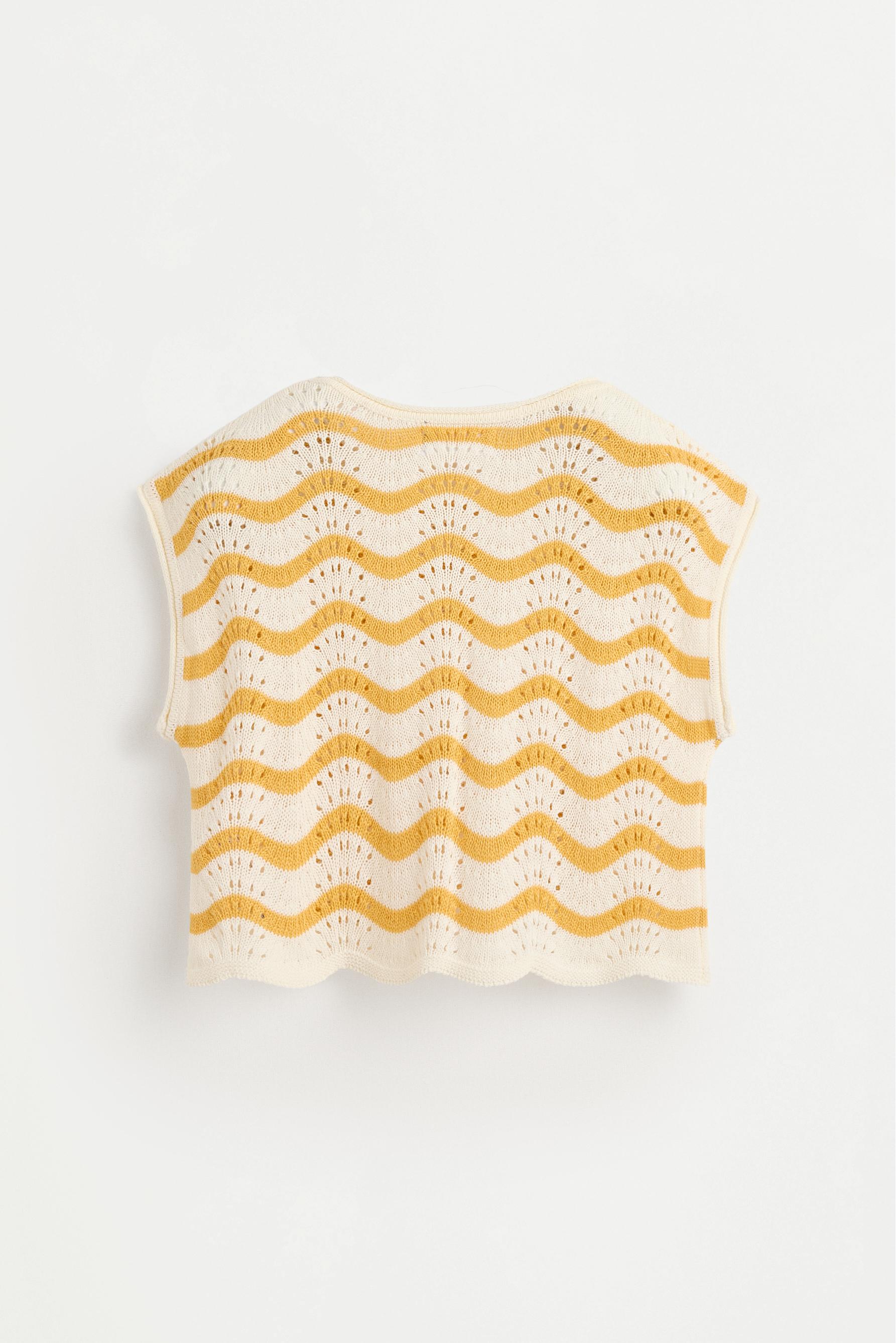 Wavy cutwork knit top — MUSTARD