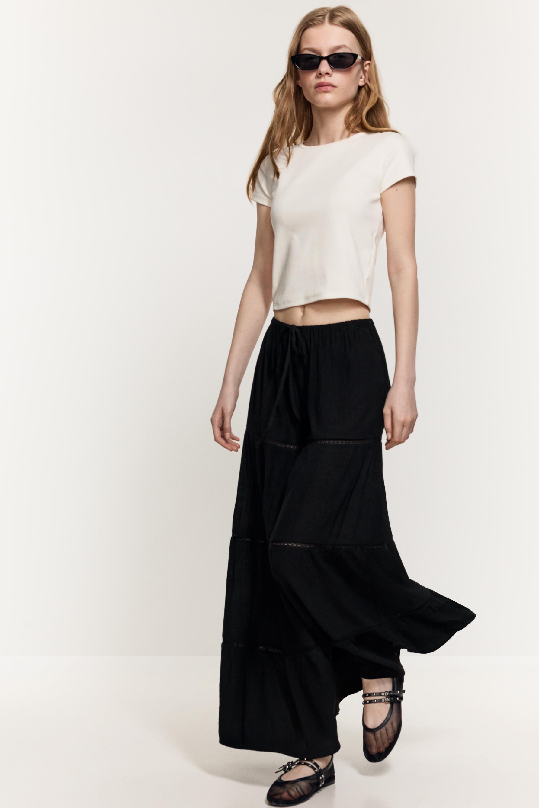 Midi skirt with lace trim — DARK ANTHRACITE GREY