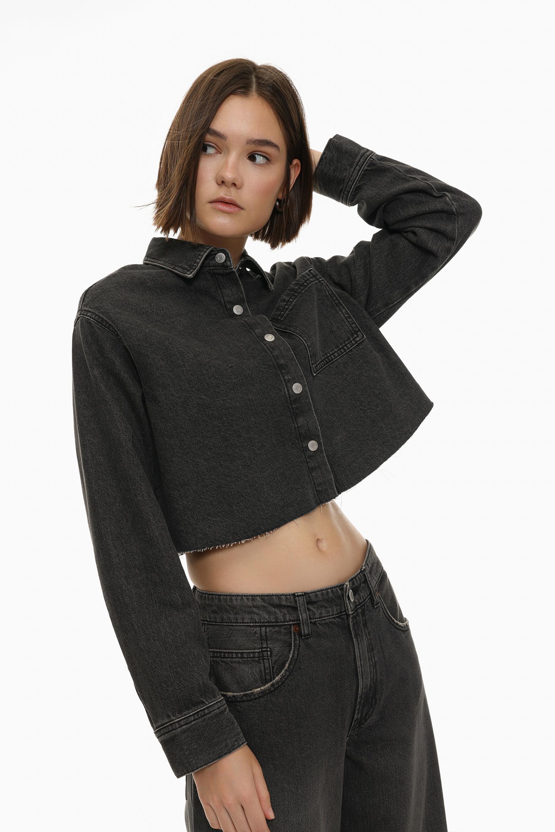 ● ●WOMEN'S BLACK CROPPED DENIM SHIRT デニム Cropped Denim Shirt | Gap