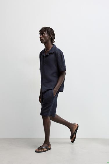 Seersucker Bermuda shorts — NAVY 5