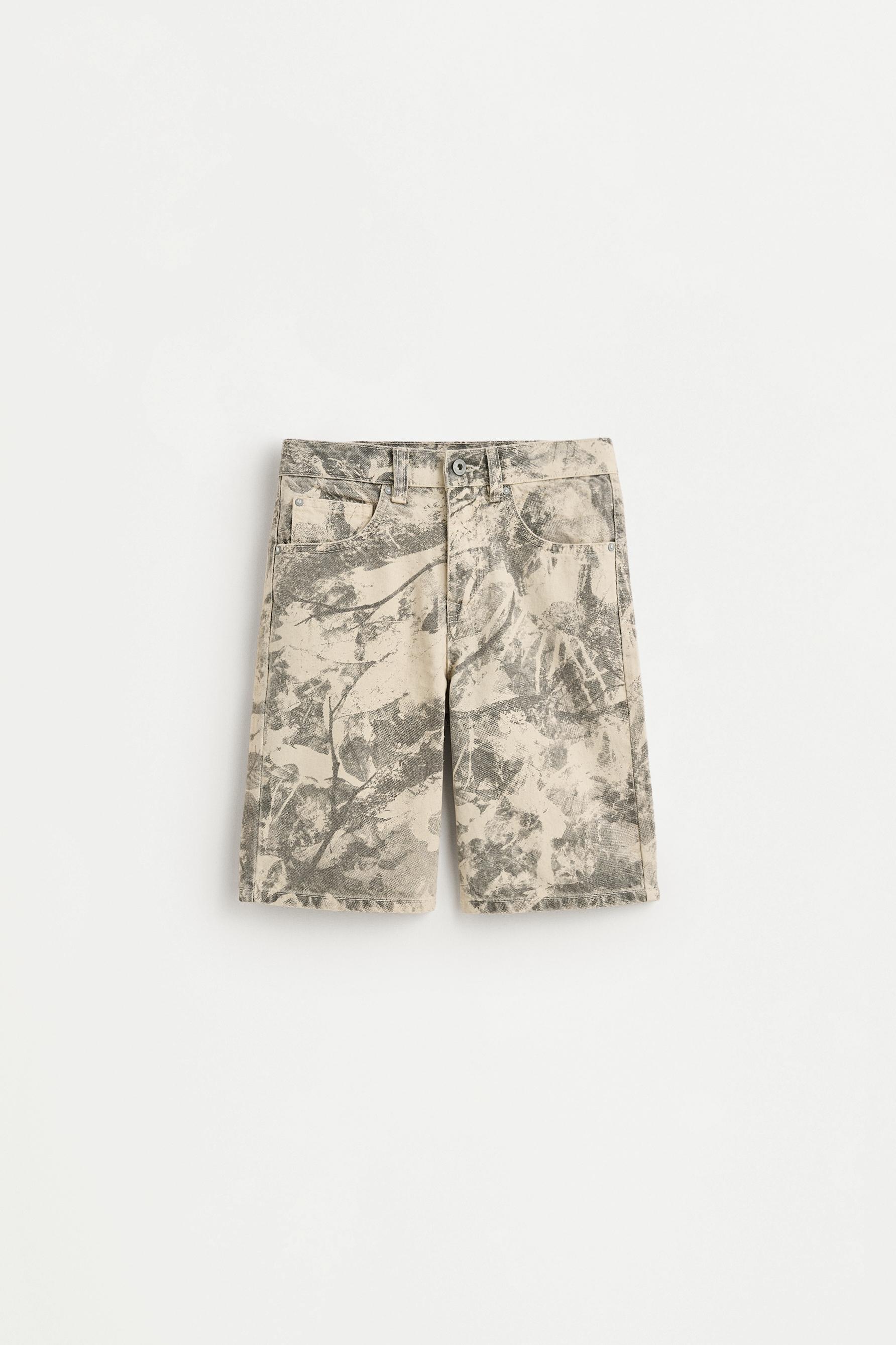 Printed denim Bermuda shorts — SINGLE COLOUR
