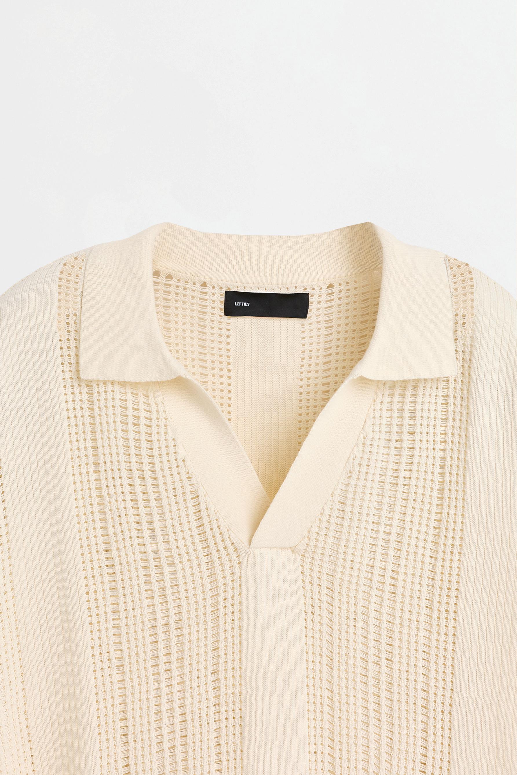 Cutwork knit polo — OFF WHITE