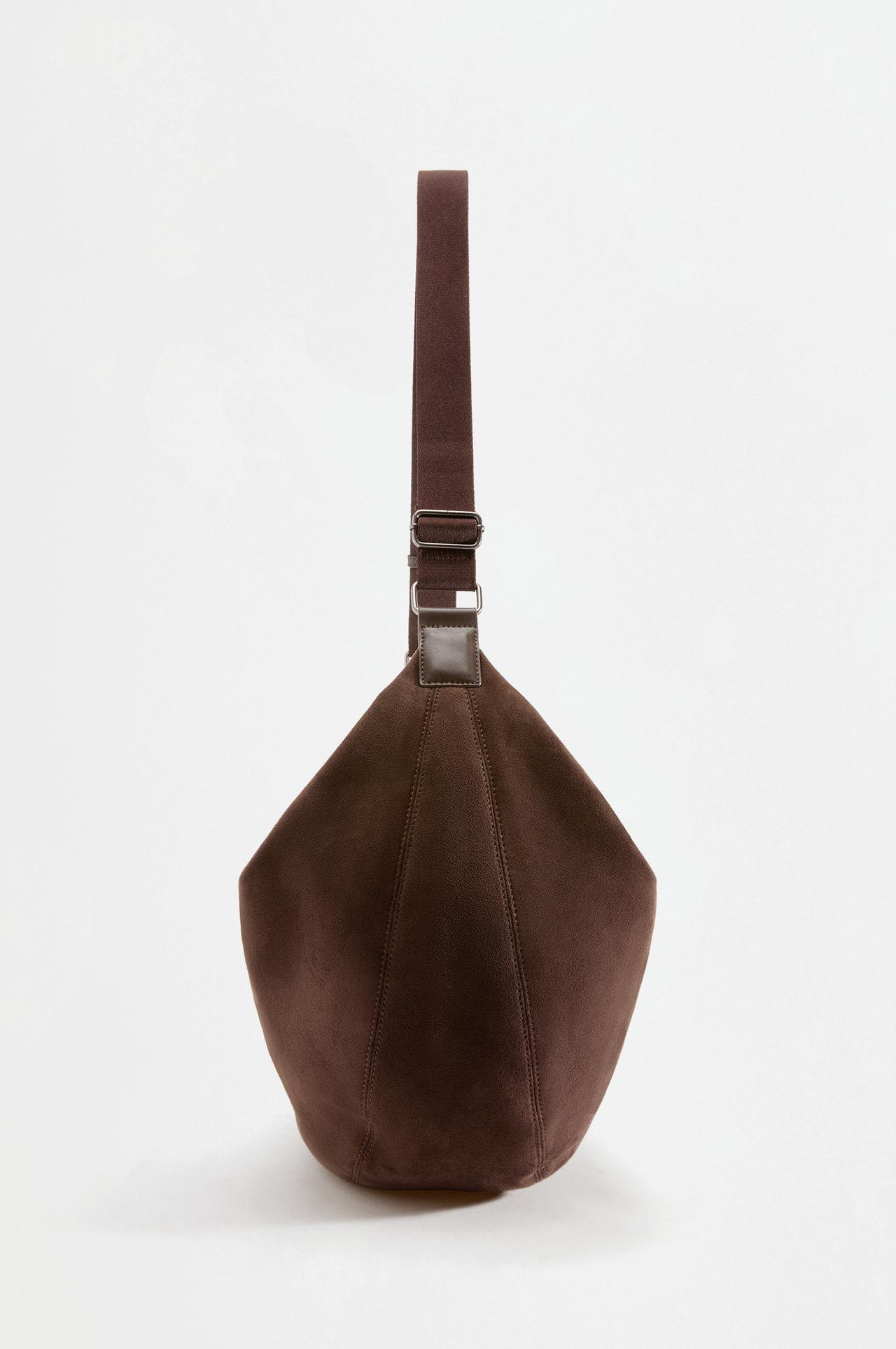 Large faux suede crossbody bag — BROWN