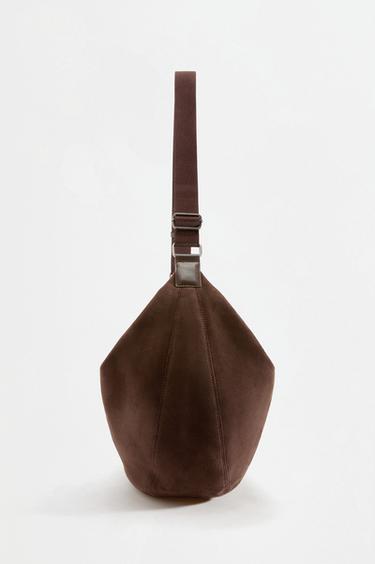 Large faux suede crossbody bag — BROWN 3