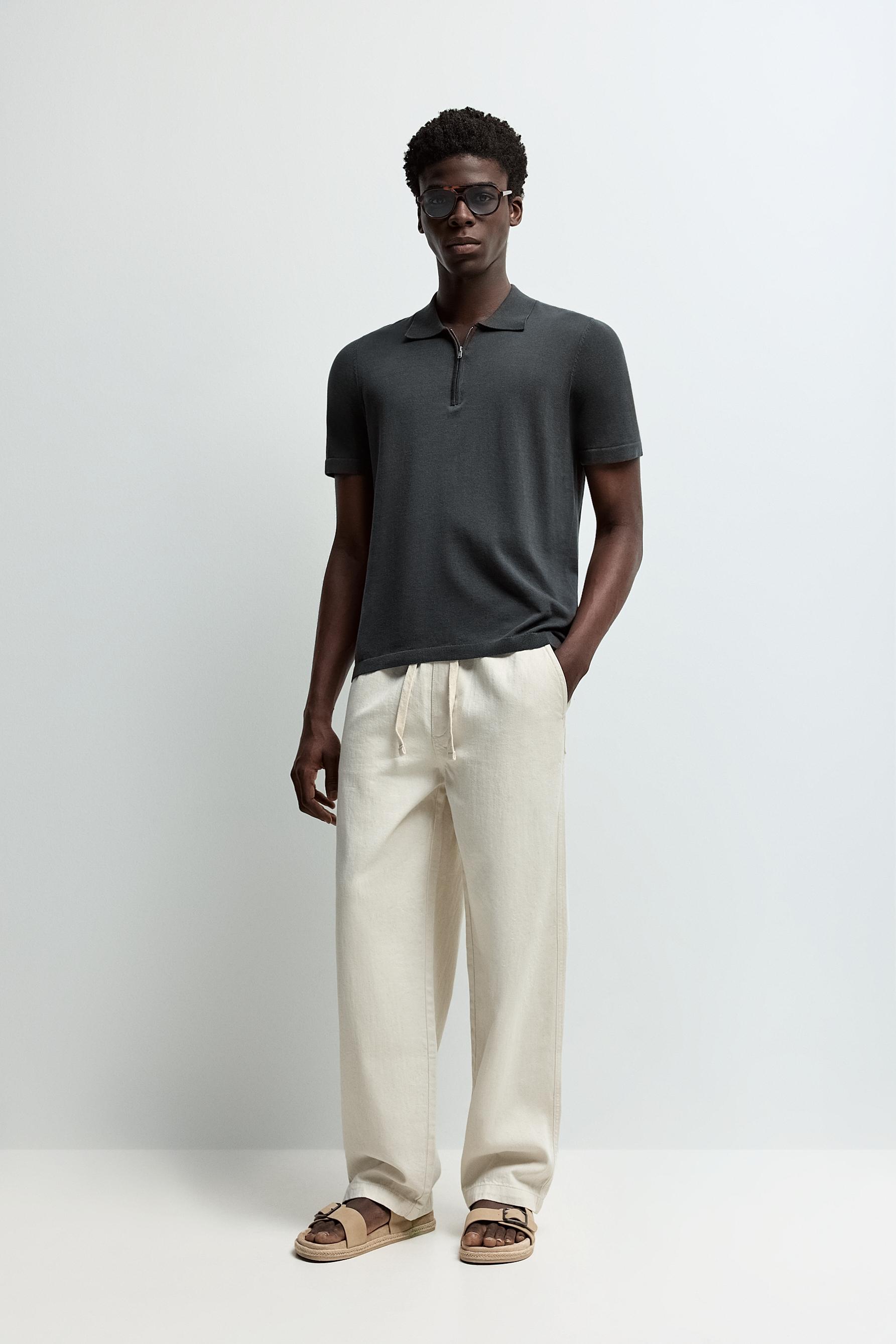 Zip-up knit polo — DARK GREY