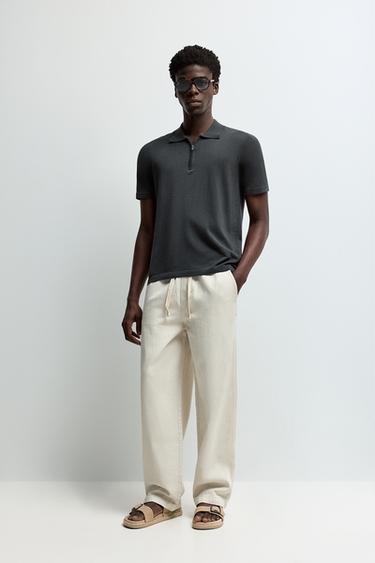 Zip-up knit polo — DARK GREY 2