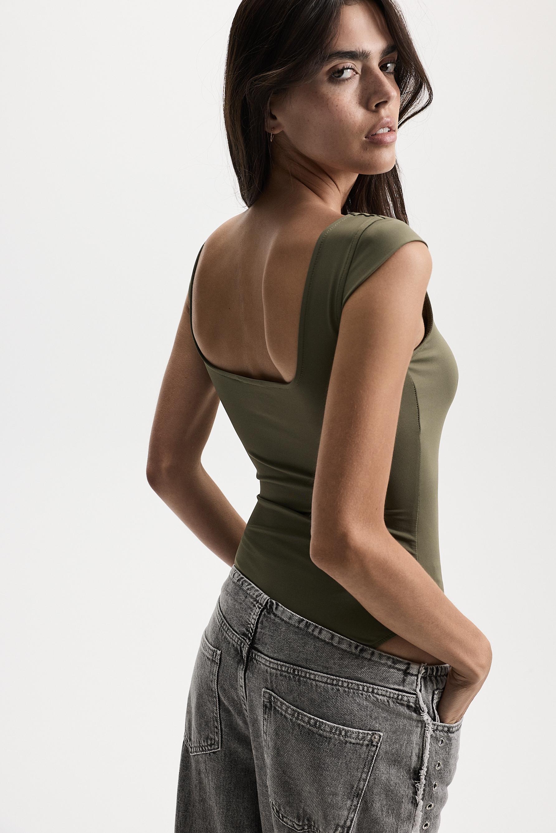 Short sleeve polyamide bodysuit — KHAKI