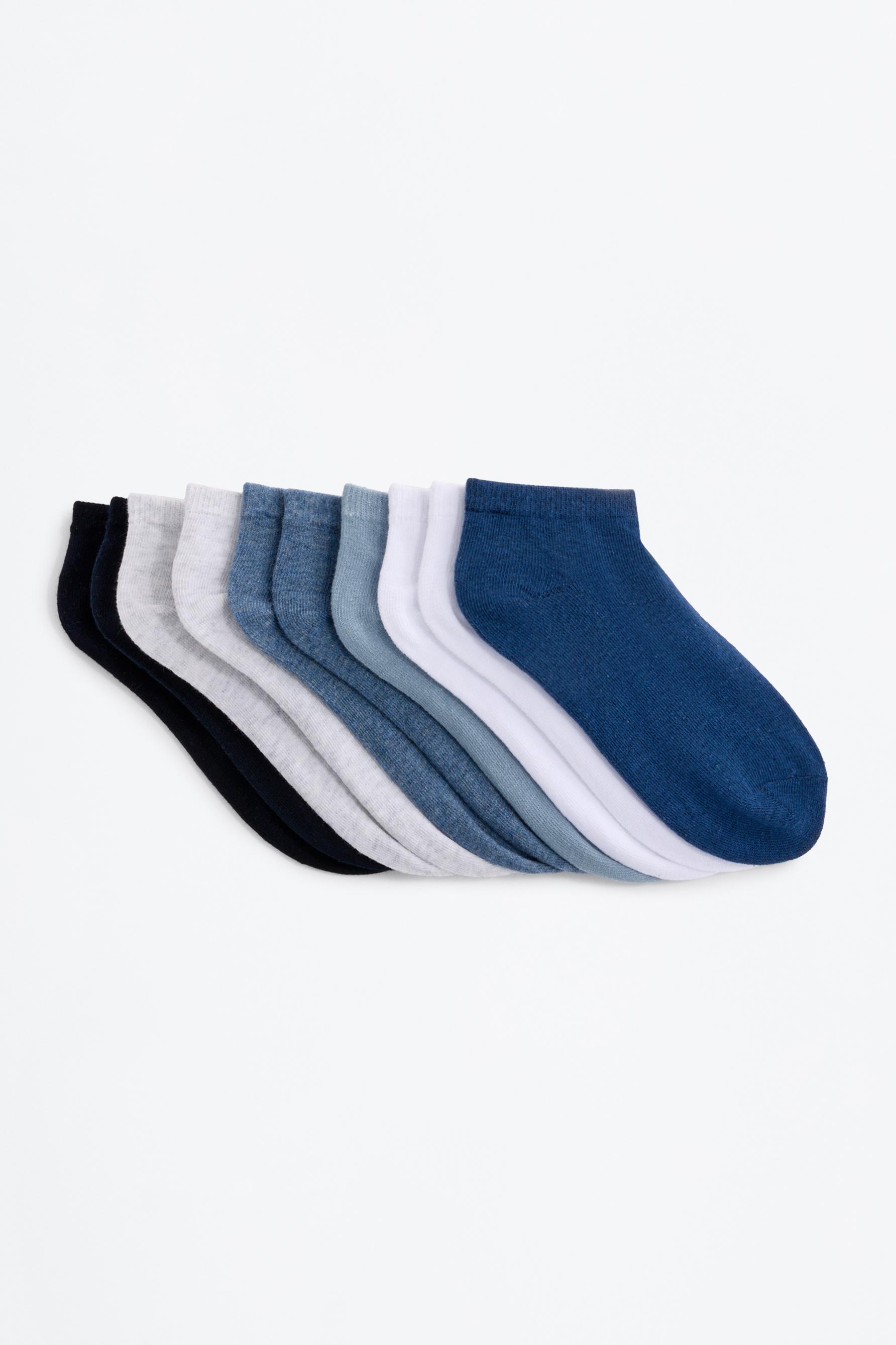 Plain ankle socks (Pack 10) — BLUE/WHITE
