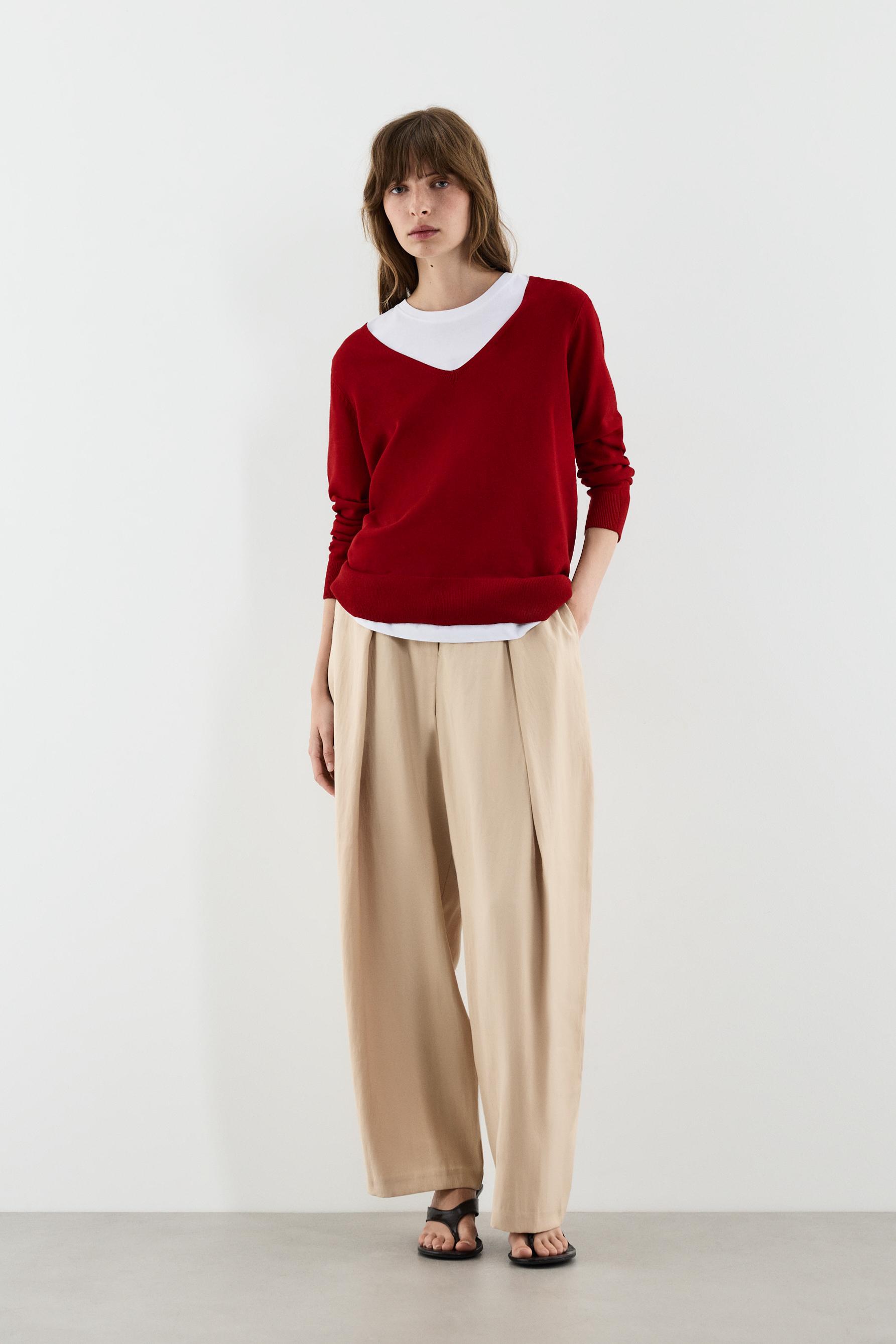 Basic V-neck sweater — RED