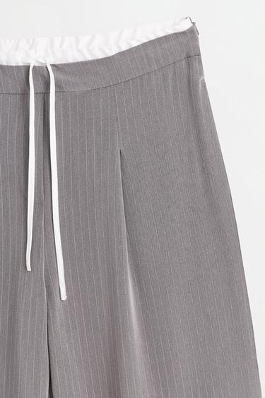 Striped contrast waistband trousers — GREY MARL 7