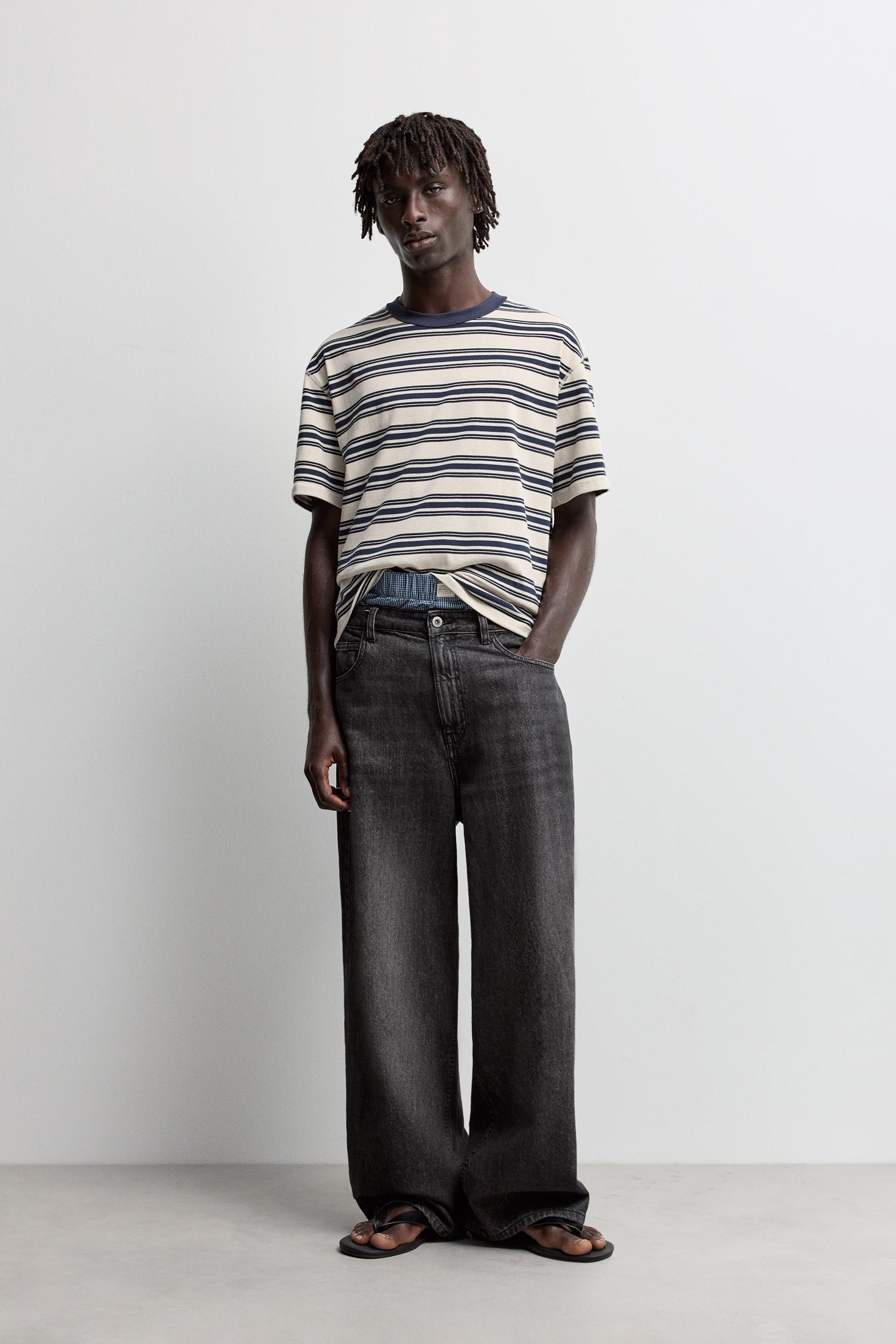 Textured striped T-shirt — VANILLA
