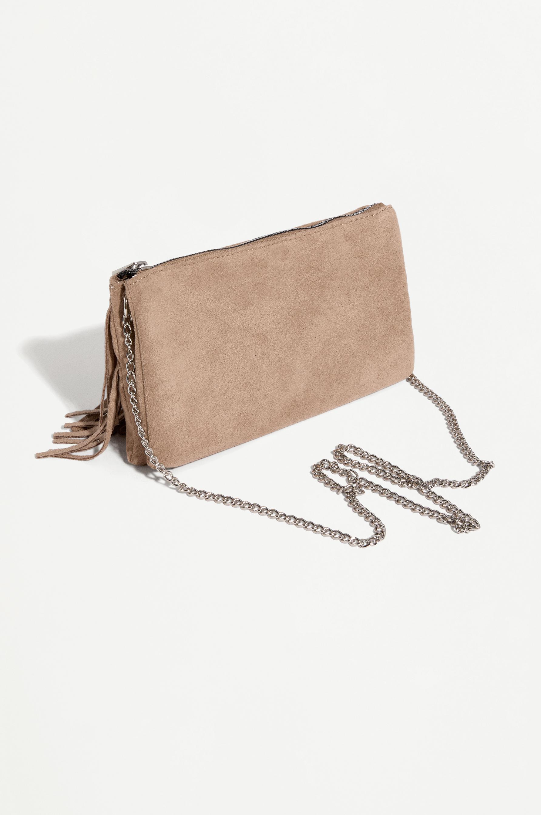 Fringed crossbody bag with rhinestones — CAMEL