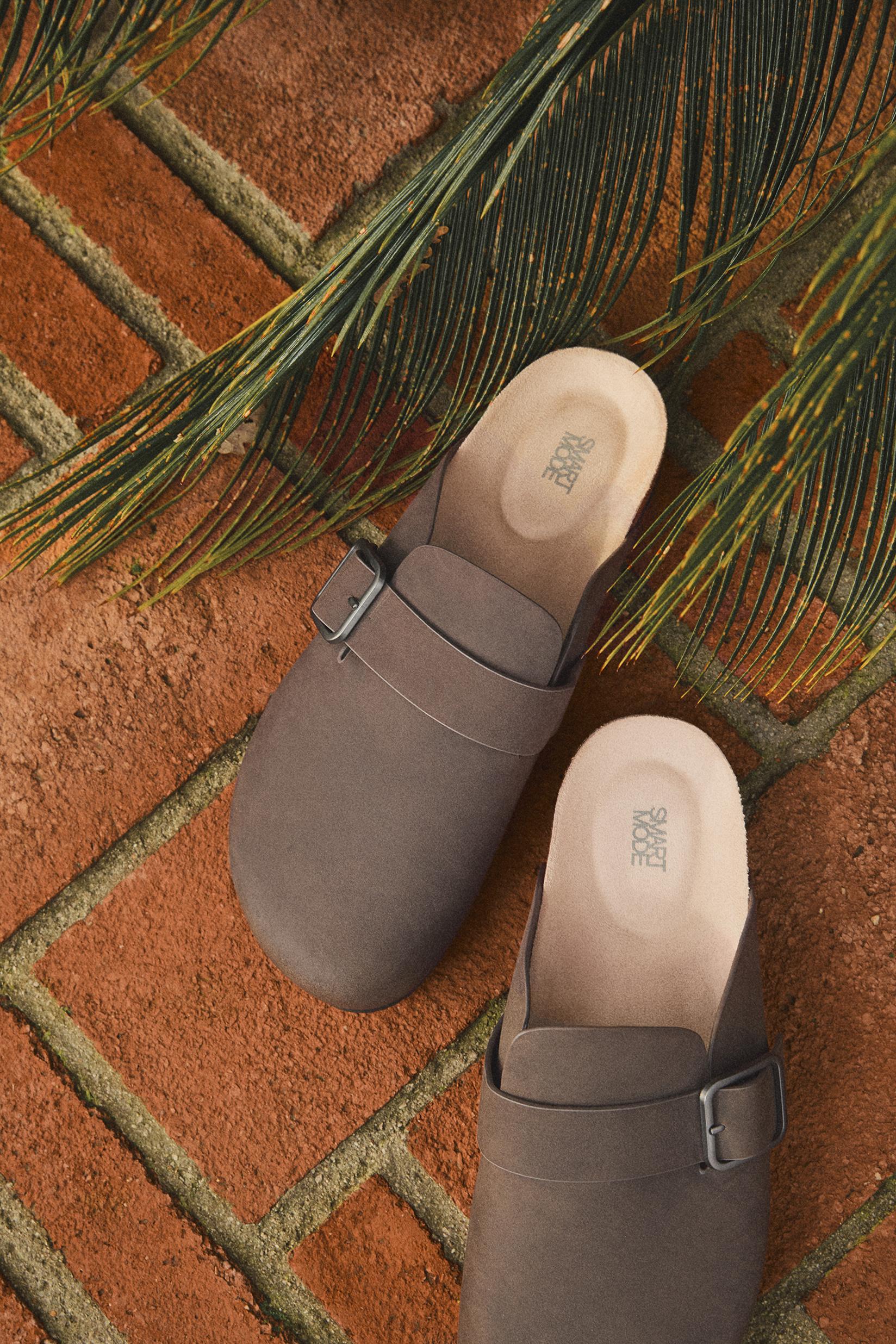 Faux suede buckle clog — GREY