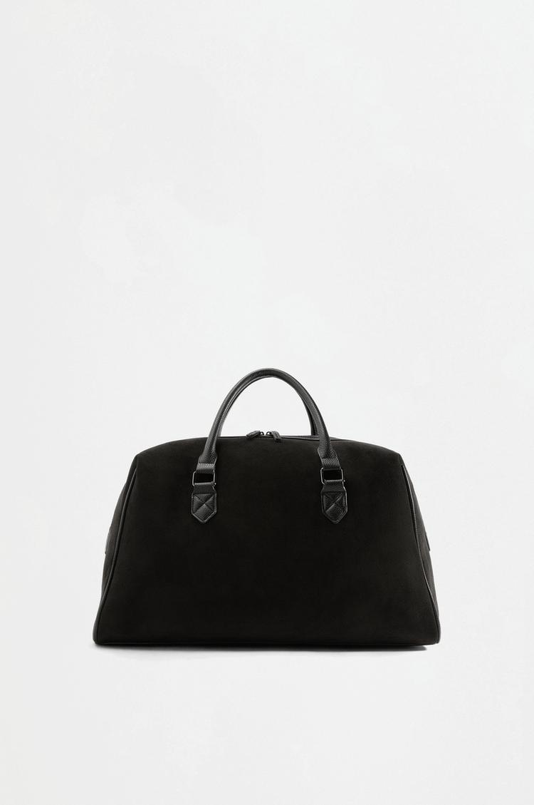 Faux suede bowling bag — BLACK
