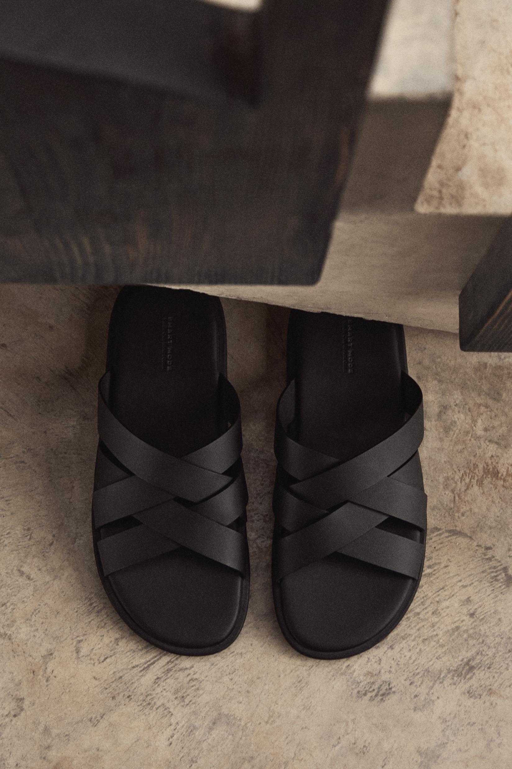 Cross-strap sandals — BLACK