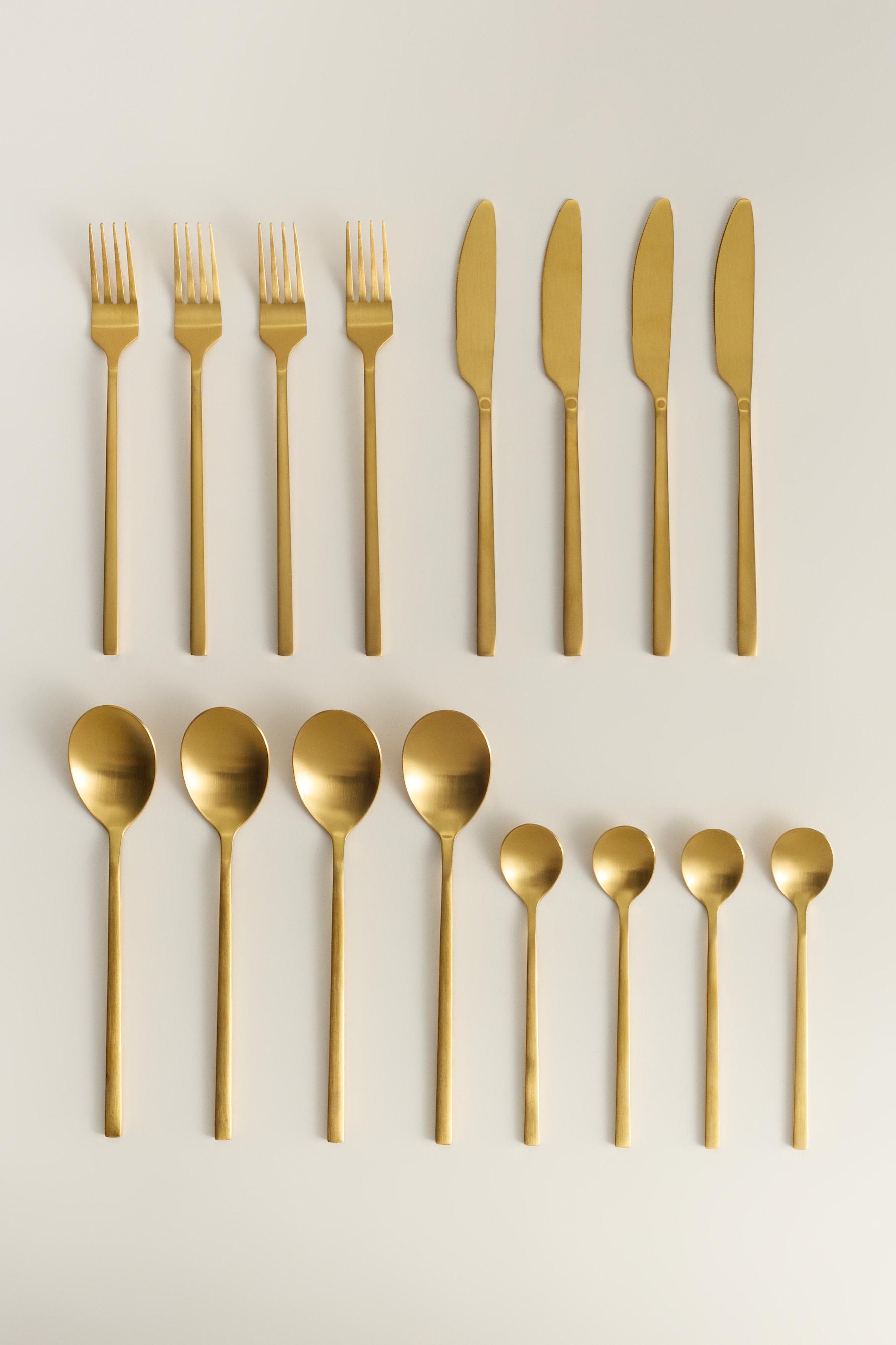 Set cubiertos 16 piezas dorados
