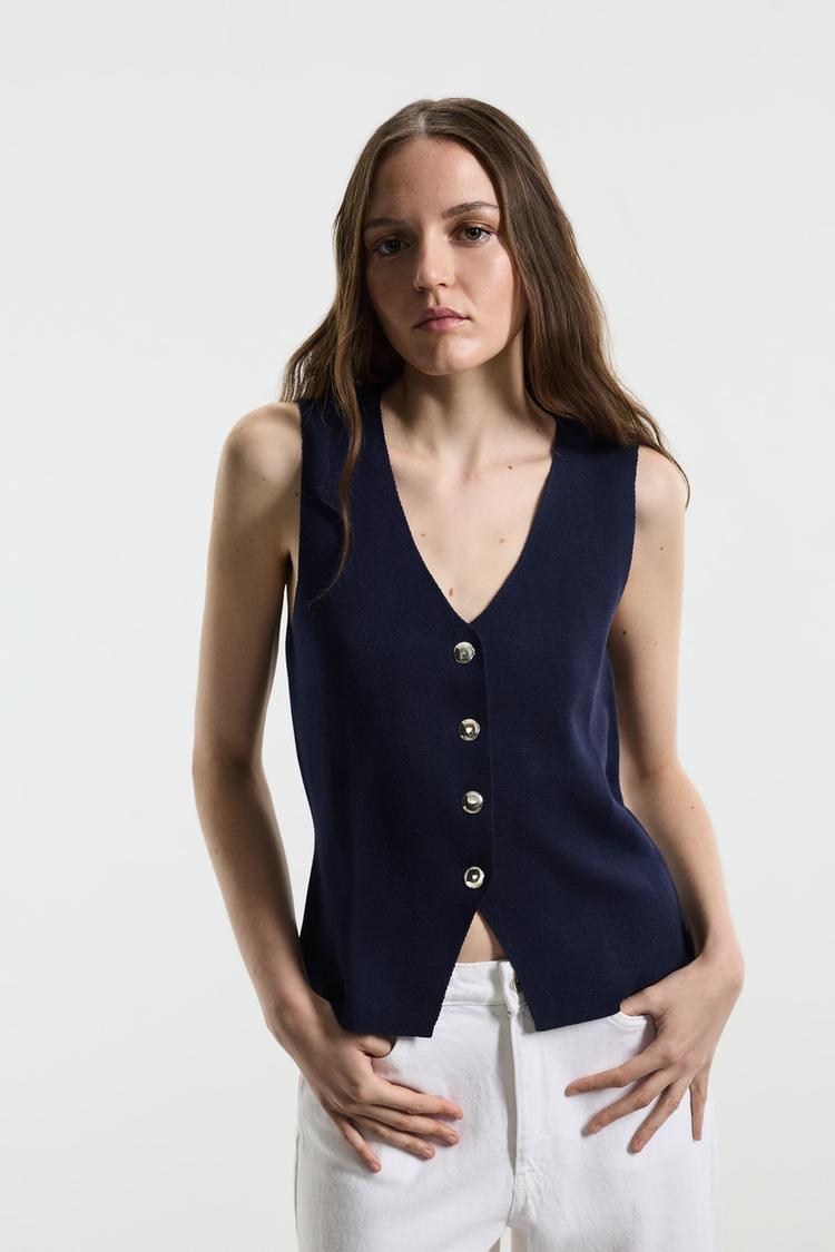 Basic knit vest — NAVY
