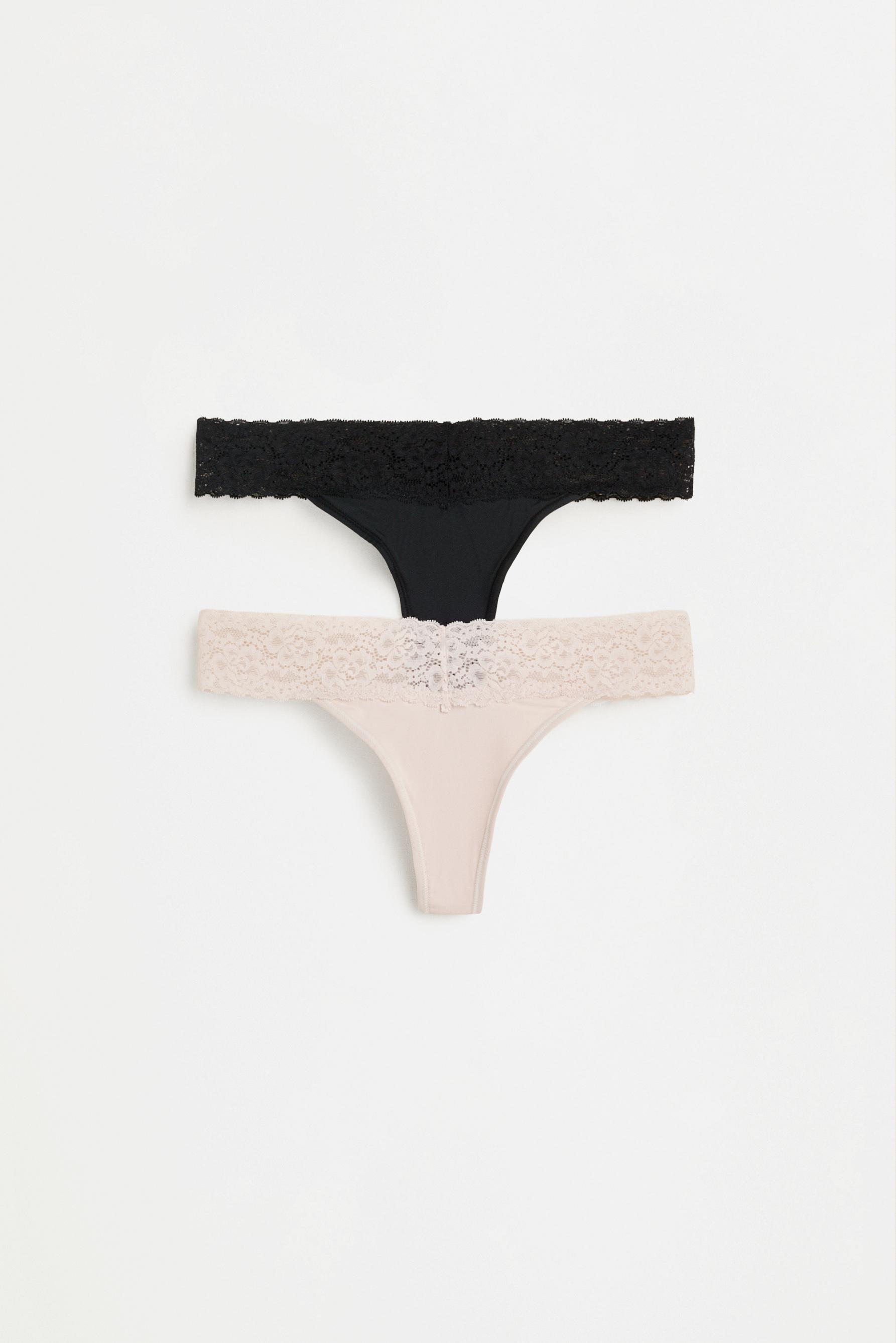 Lace-waist thongs (2-pack) — BLACK