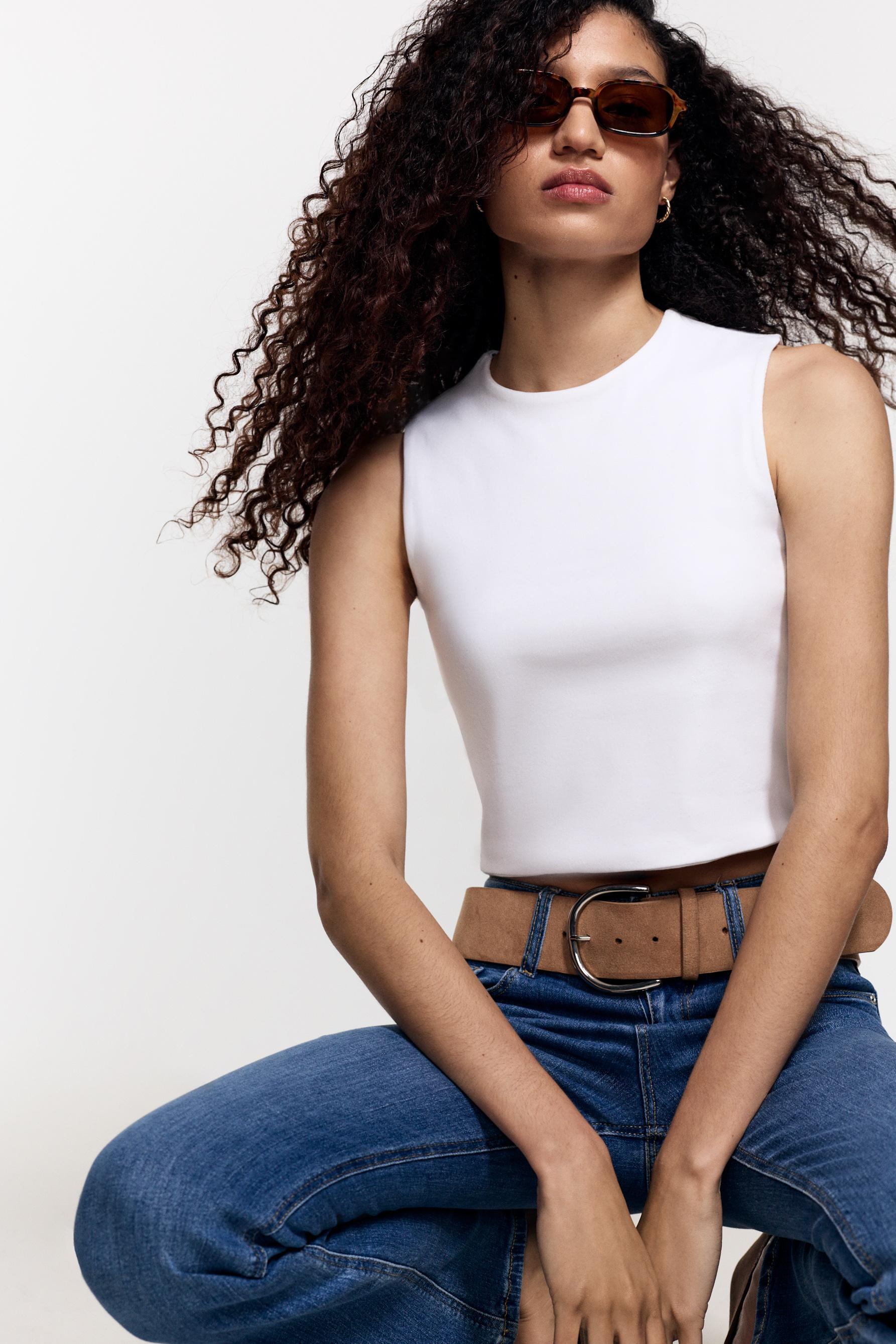 Cropped ribbed T-shirt — WHITE