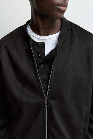Faux suede bomber jacket — BLACK 3