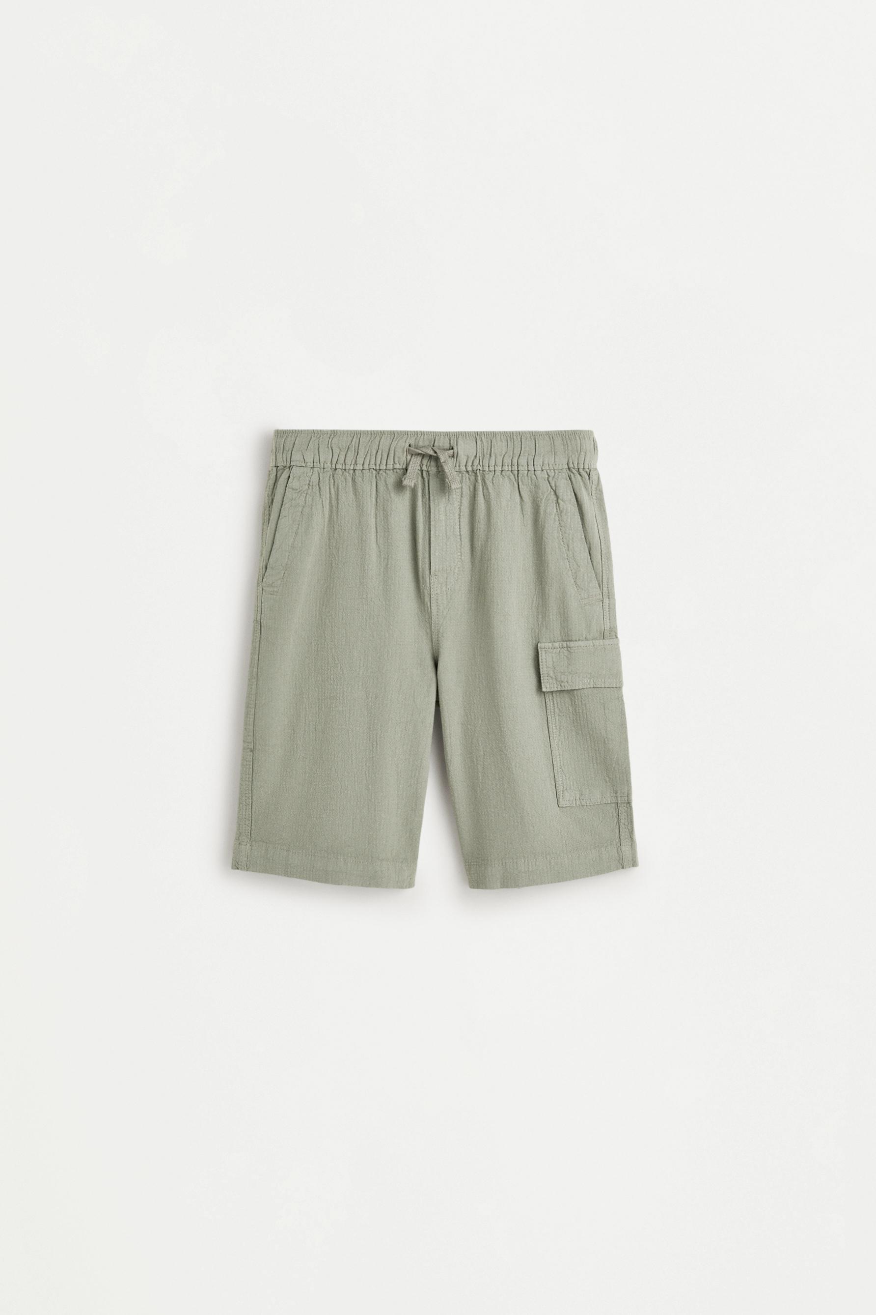 Seersucker cargo Bermuda shorts — MEDIUM KHAKI