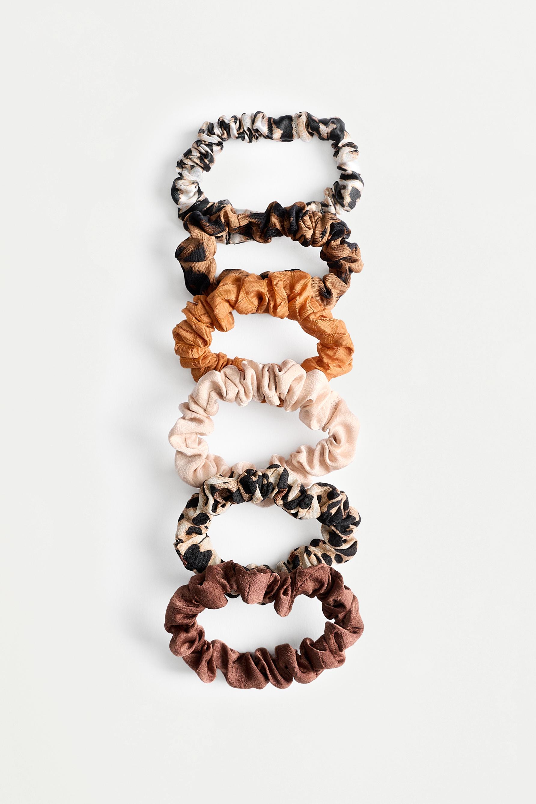 6-Pack of fine assorted scrunchies — LEOPARD PRINT