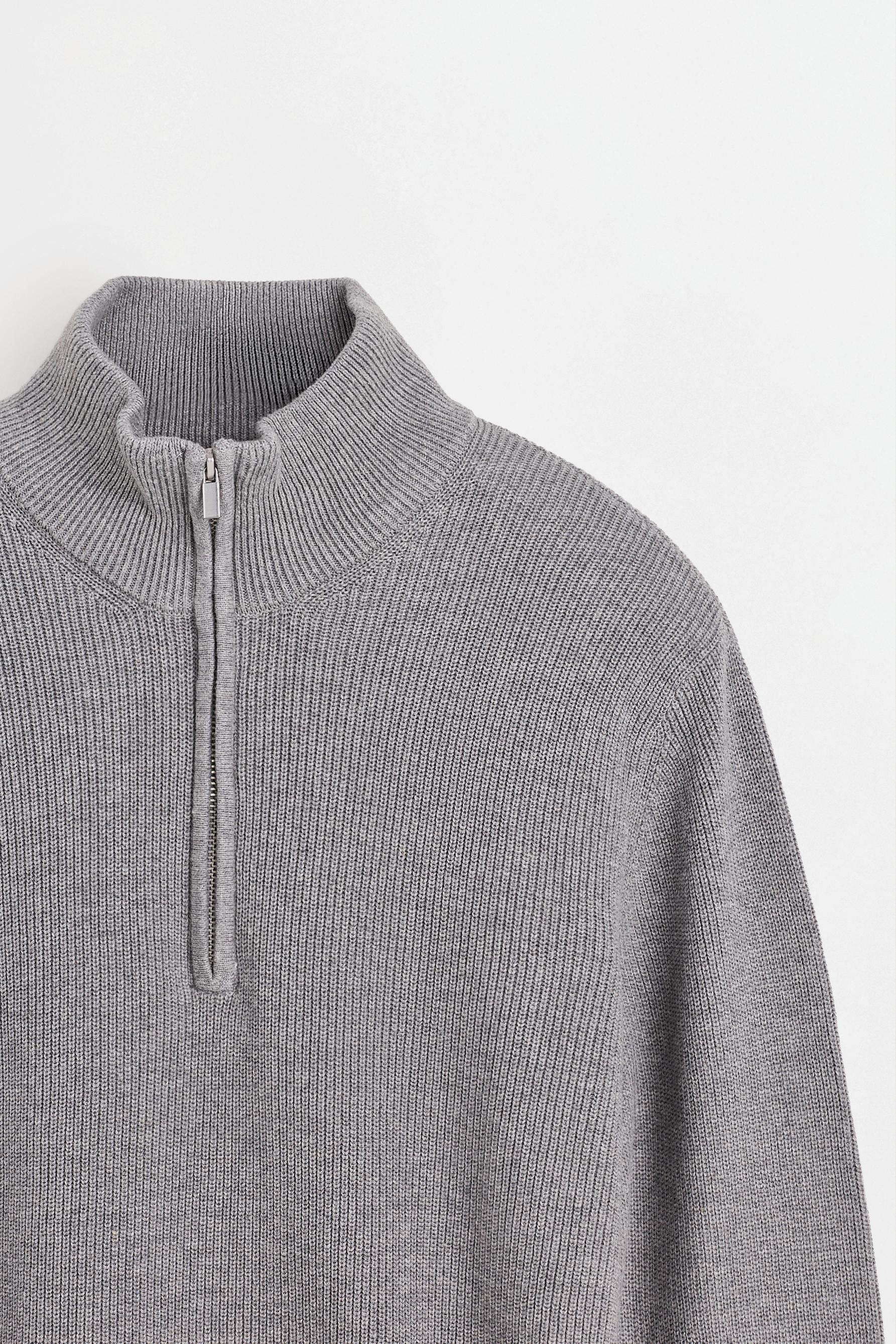 Textured zip-up sweater — GREY MARL
