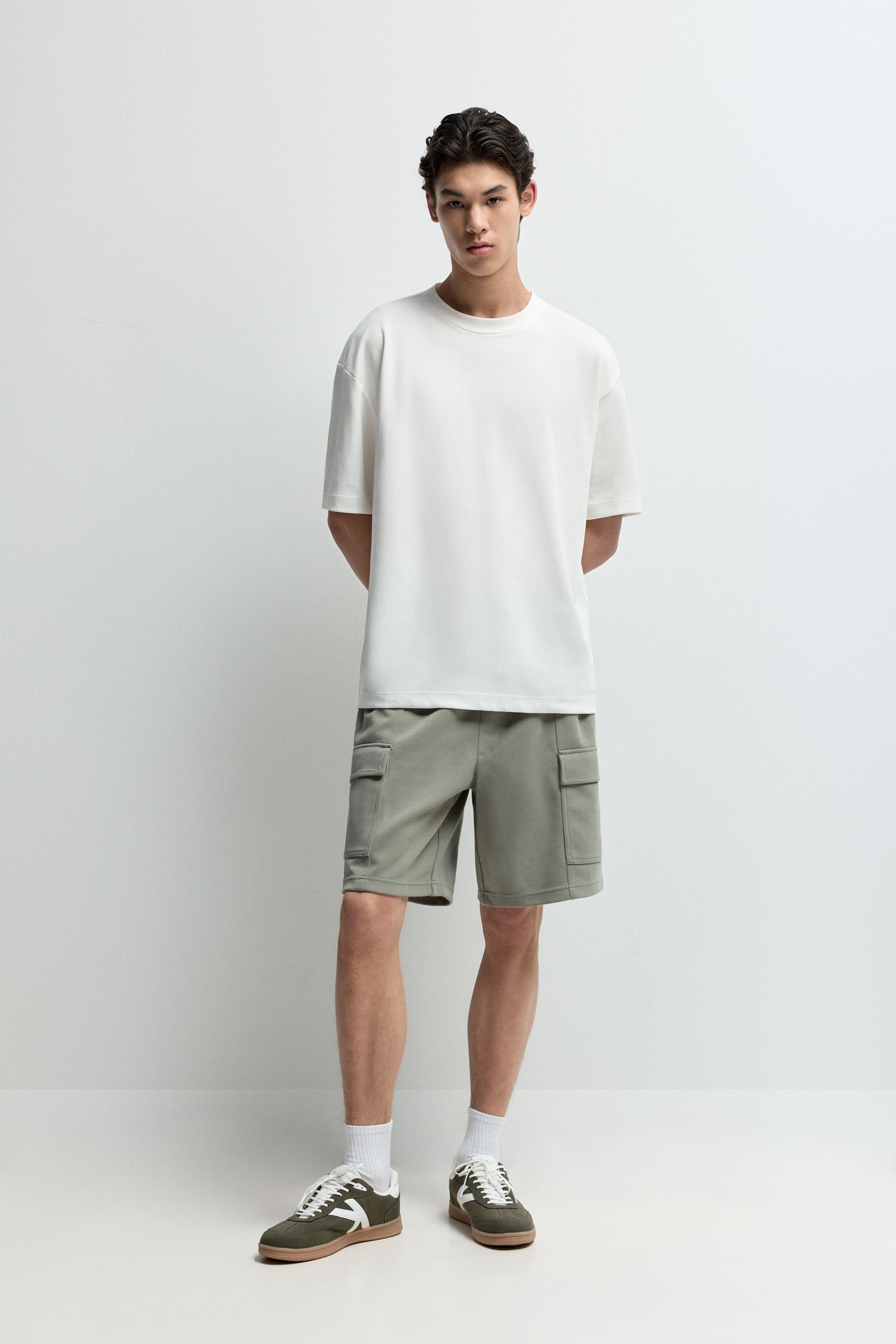 Interlock cargo Bermuda shorts — PALE GREEN