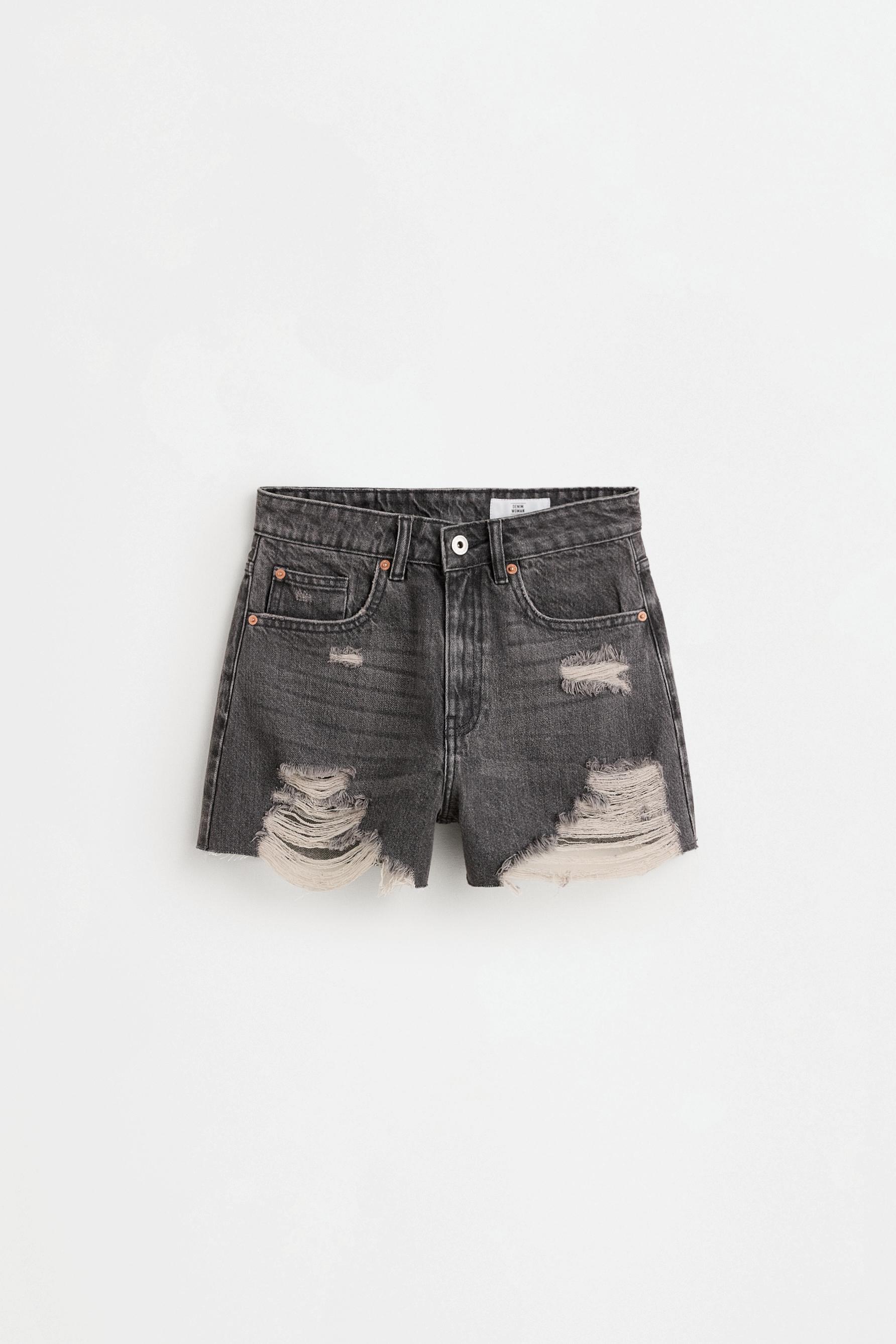 Distressed denim shorts — MEDIUM GREY